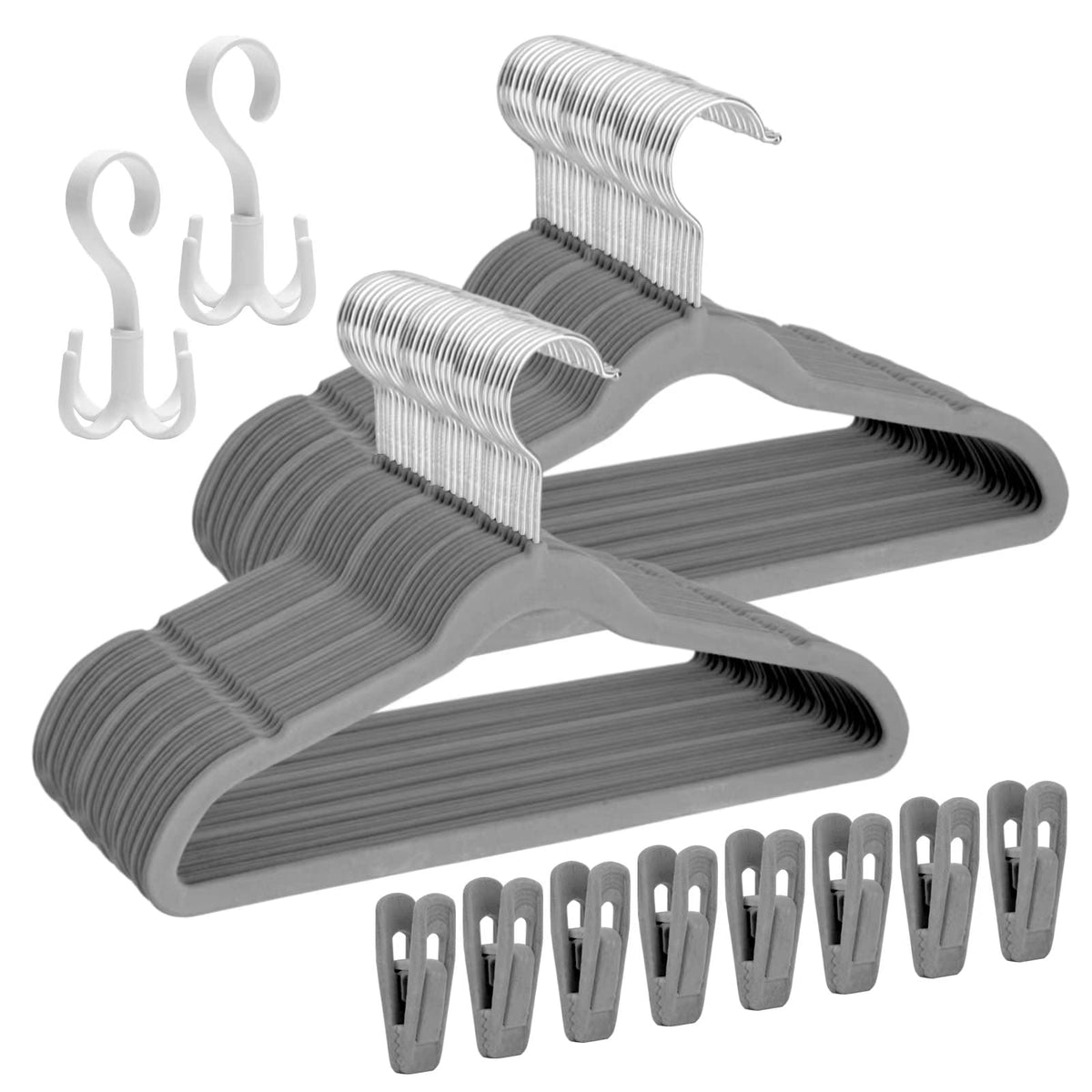 Tinfol 60 Pack Toddler Velvet Hangers, Gray Non-Slip Kids Hangers, Space Saving Felt Baby Hangers With 8 Velvet Hanger Clips And