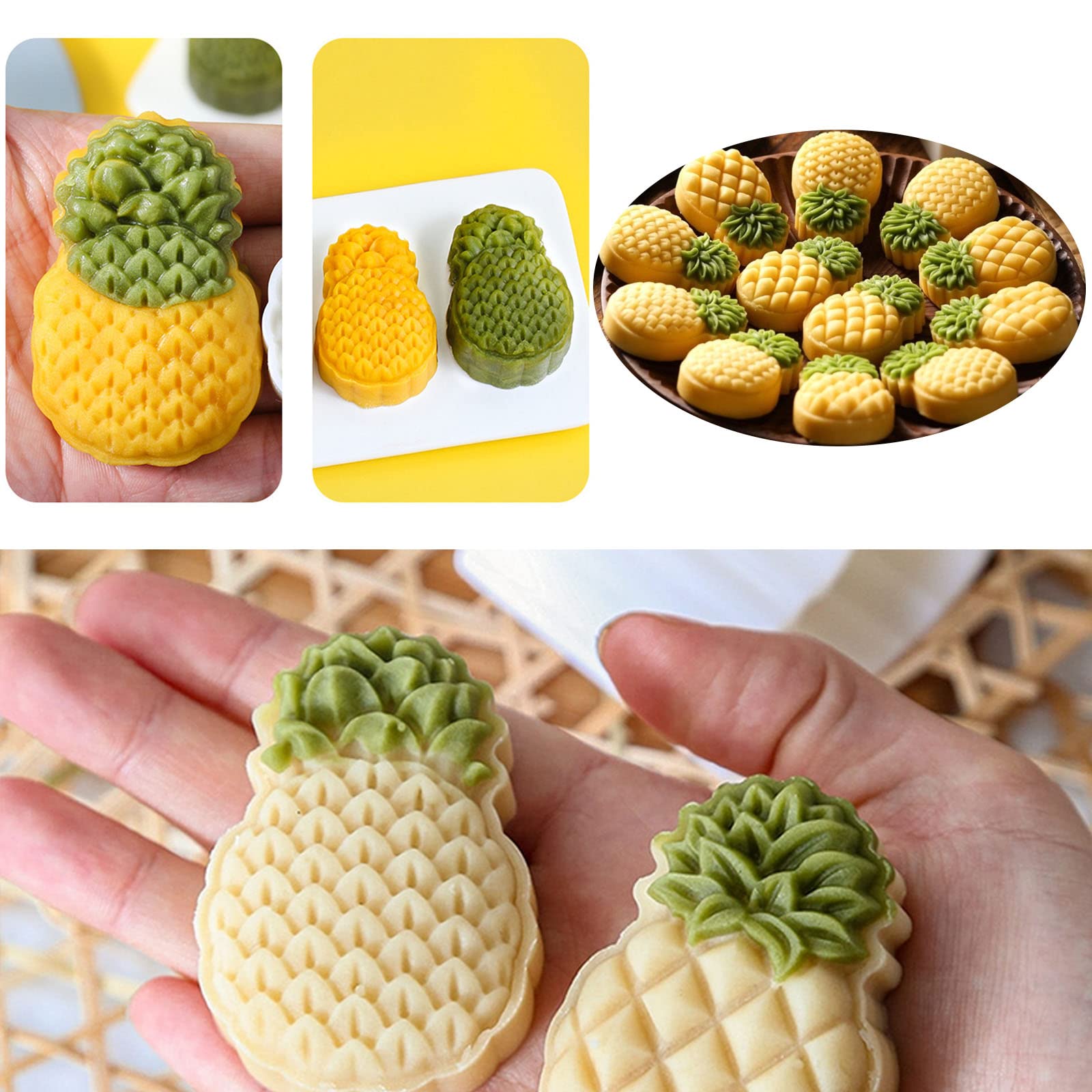 2 Set Pineapple Plastic Mooncake Mold Pineapple Lotus Stamp Hand Press Moon Cake Mould Pineapple Mooncake Cookie Cutter Bakeware