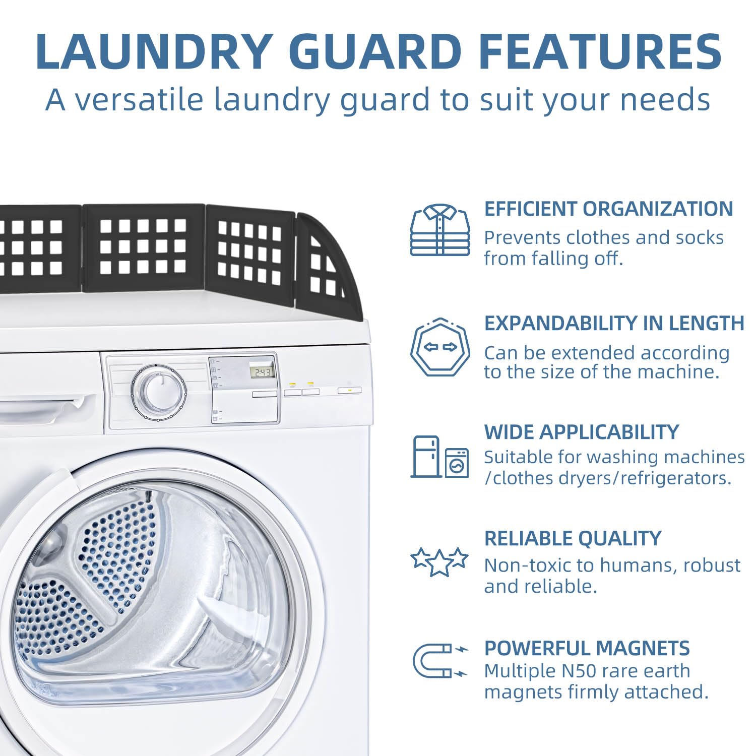 SARIUROS Magnetic Laundry Guard - Black, Silicone Gap Cover for Washer & Dryer, Laundry Room Accessories