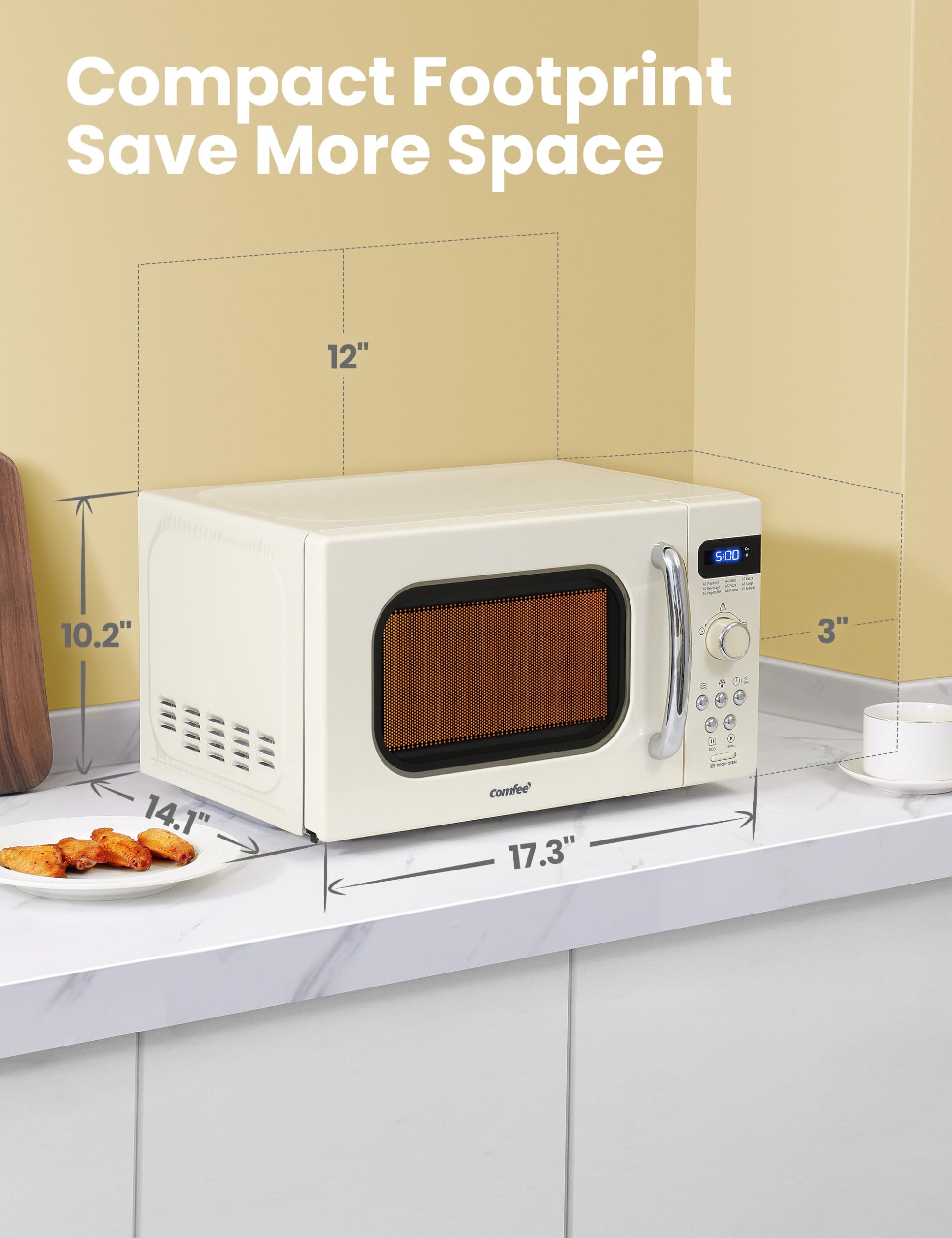 Comfee' Retro Small Microwave Oven With Compact Size, 9 Preset Menus, Position-Memory Turntable, Mute Function, Countertop Perfe
