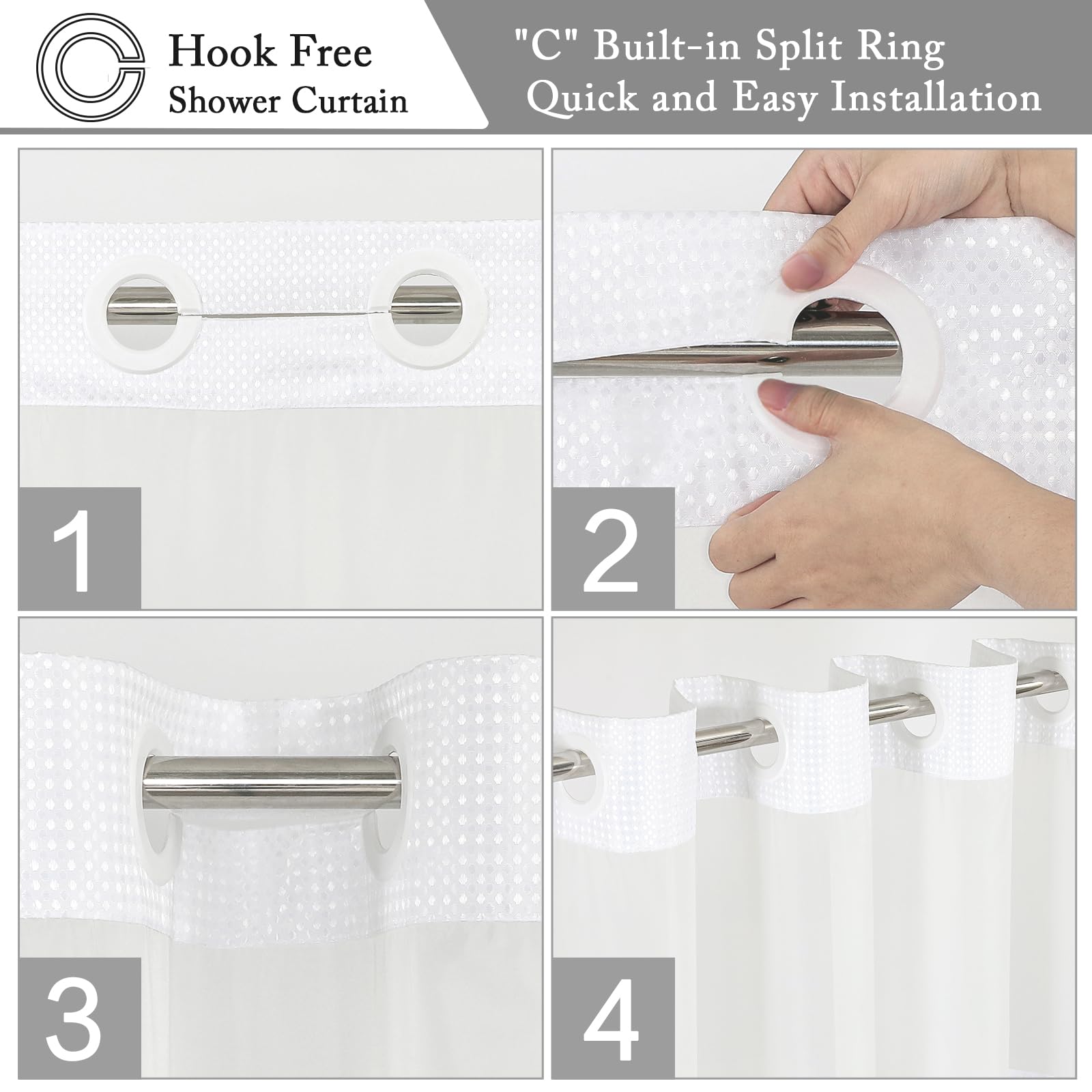 Gibelle No Hook Waffle Weave Shower Curtain With Snap-In Fabric Liner Set For Bathroom, Hotel Style With Mesh Top Window, Waterp