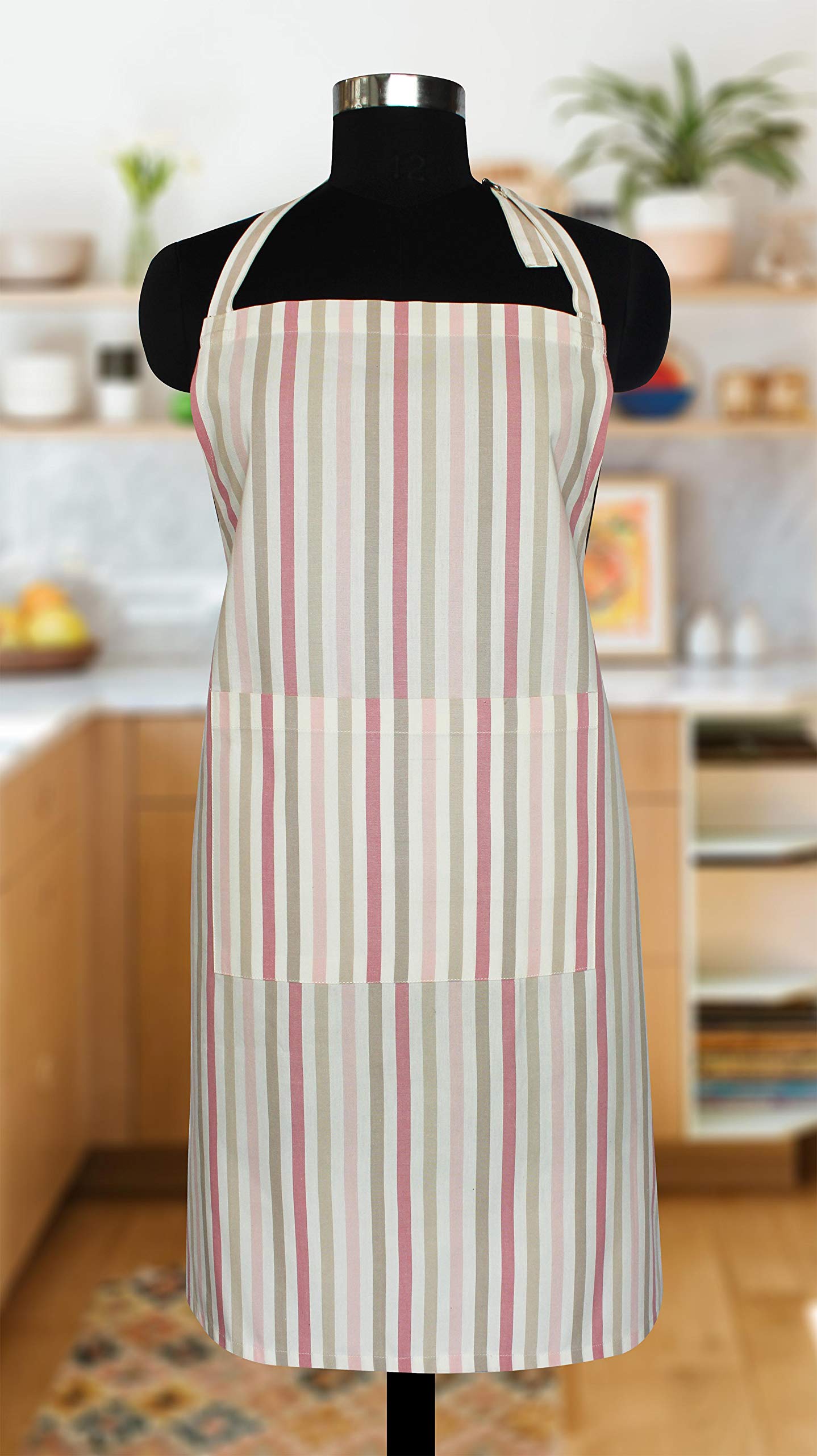 Airwill Cotton Striped Design Multicolor Color Apron (Pack Of 1Pc)