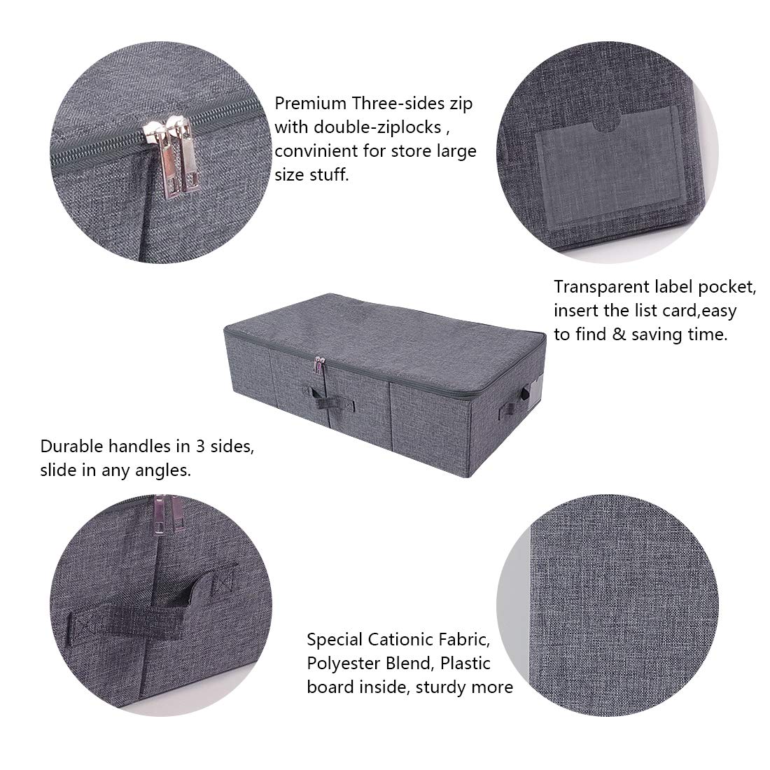 iwill CREATE PRO Underbed Storage Boxes for Bedding/Garment/Duvets/Blankets/Shoes, Folding Fabric Rigid Under bed Storage Bins w