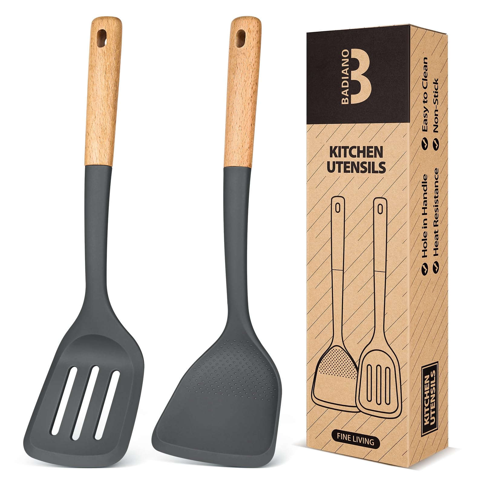 Silicone Wok Spatula Turner Set, Perfect for Scooping, Flipping, Lifting Pancakes and Picking up Veggies, BPAFree Matte Silicon