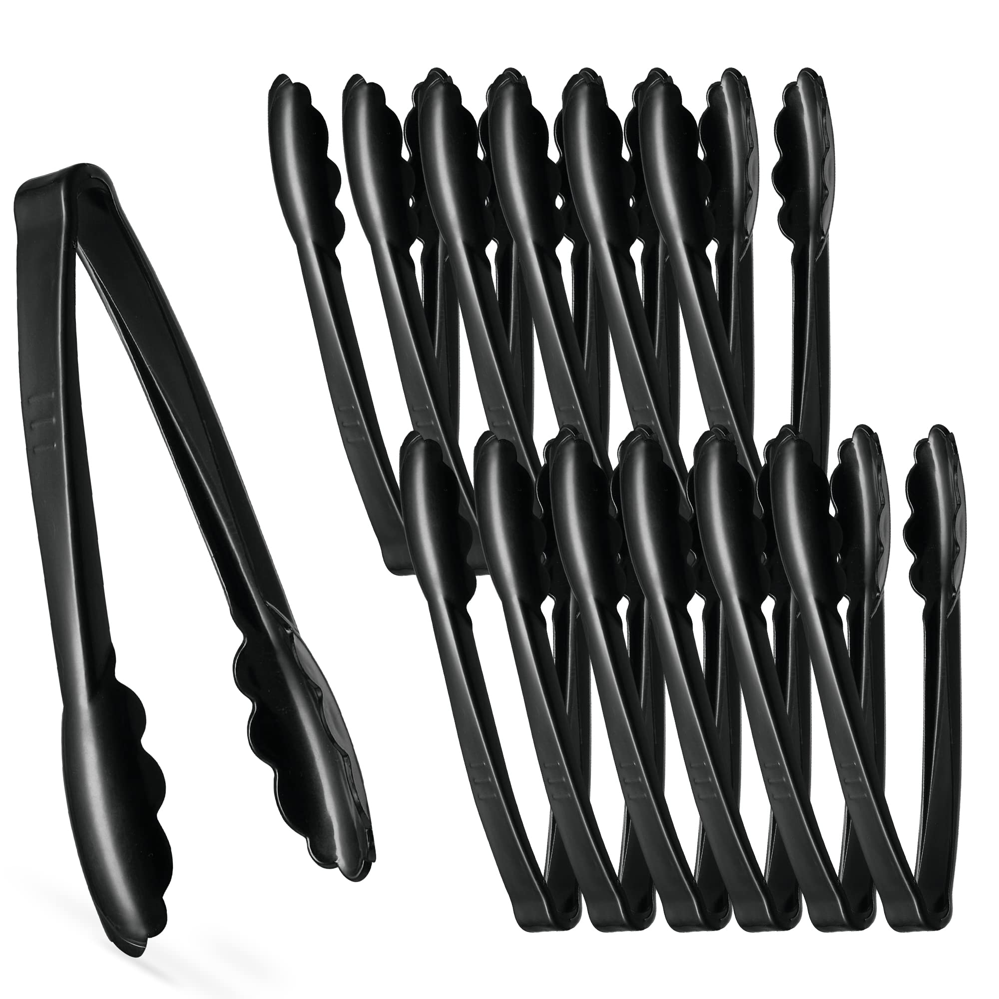 [Black Tongs 9 Inches] Plasticpro 9 Serving Tongs Heavy Duty Reusable Kitchen and BBQ Black Serving Tong for partys, Cateri