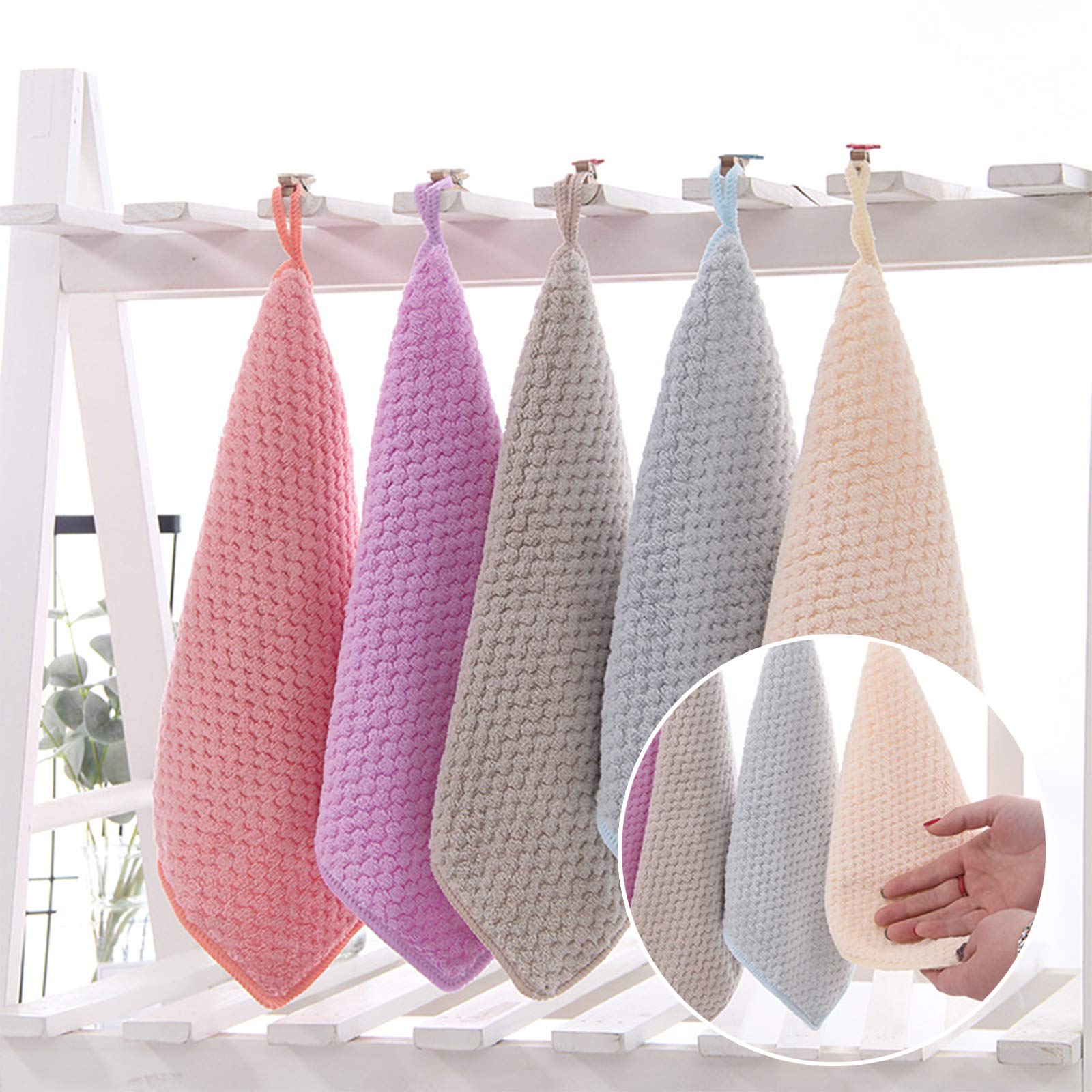 Hipruict Small Towels With Hanging Loop,Hand Dry Towels For Kitchen & Bathroom, Super Absorbent Soft Small Hanging Towel Set Wit
