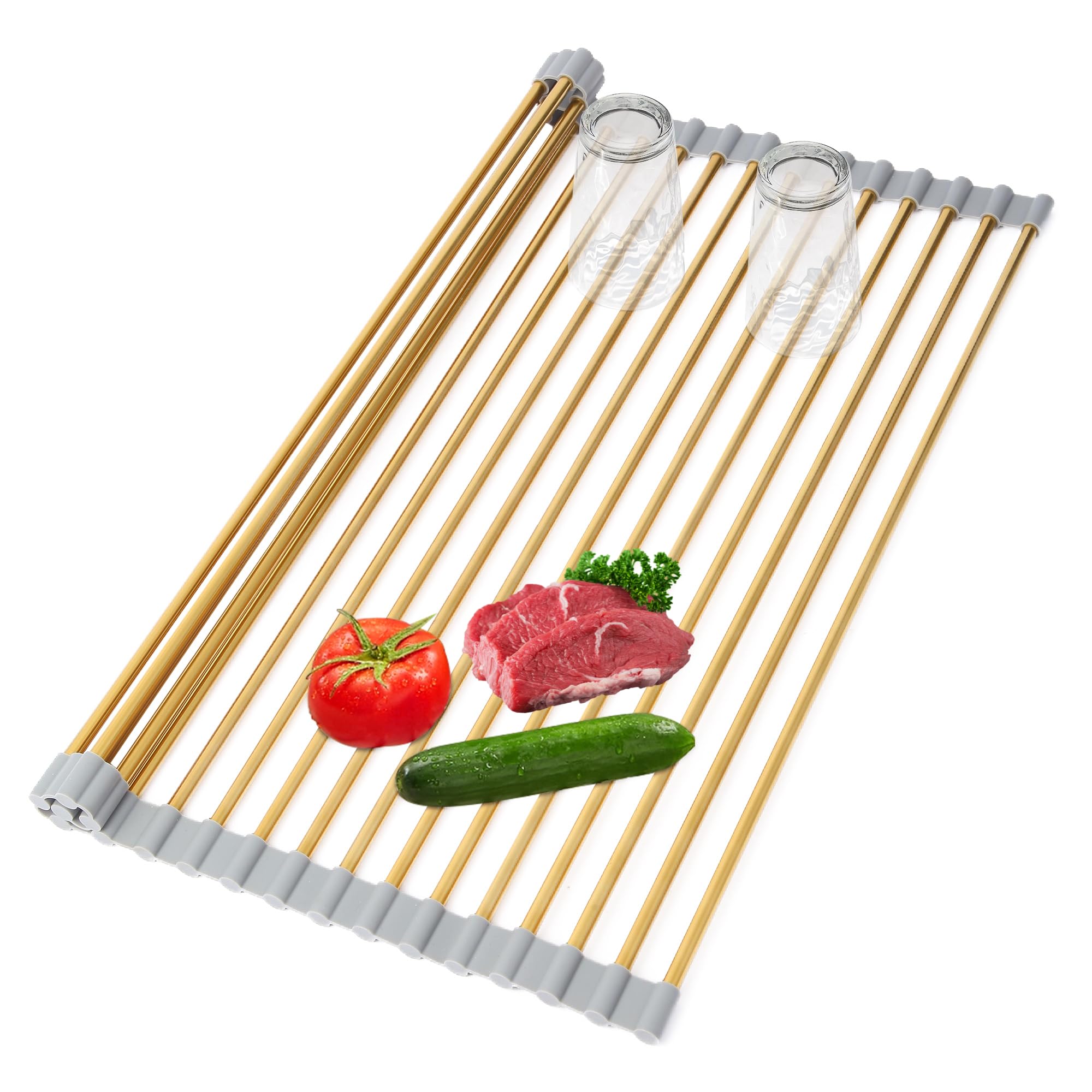 HAYAWEY Golden RollUP Dish Drying RackLarge Stainless Steel Dish Drainer Over The Sink for Kitchen Countertop, Applicable for 