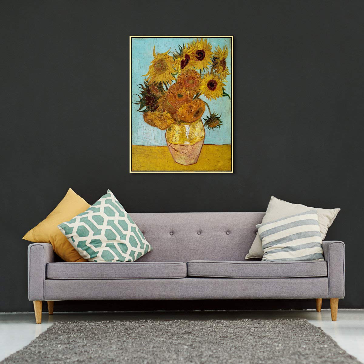 Wieco Art Framed Art Sunflower Large Canvas Prints Wall Art By Vincent Van Gogh Oil Paintings Framed Canvas Wall Art For Living