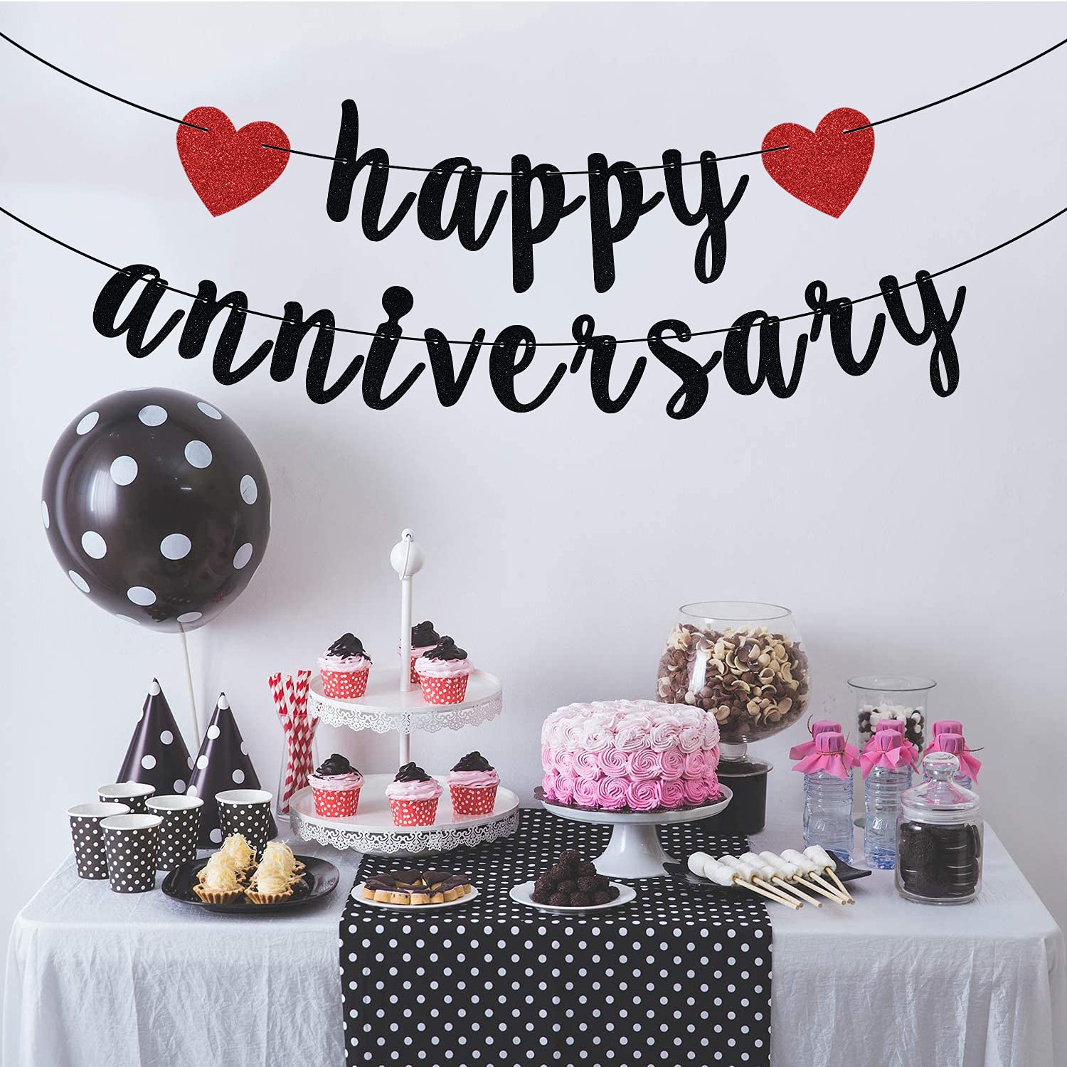 Happy Anniversary Banner  Anniversary Party Decorations  We Still Do  Happy Wedding Anniversary Party Decoration Supplies Black Red Glitter