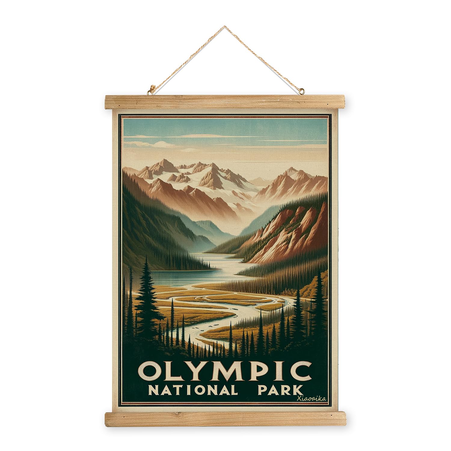 Xiaoaika Vintage Olympic National Park Travel Poster With Wooden Scroll Frame - Living Room, Bedroom, Home, Office Retro Art Pri