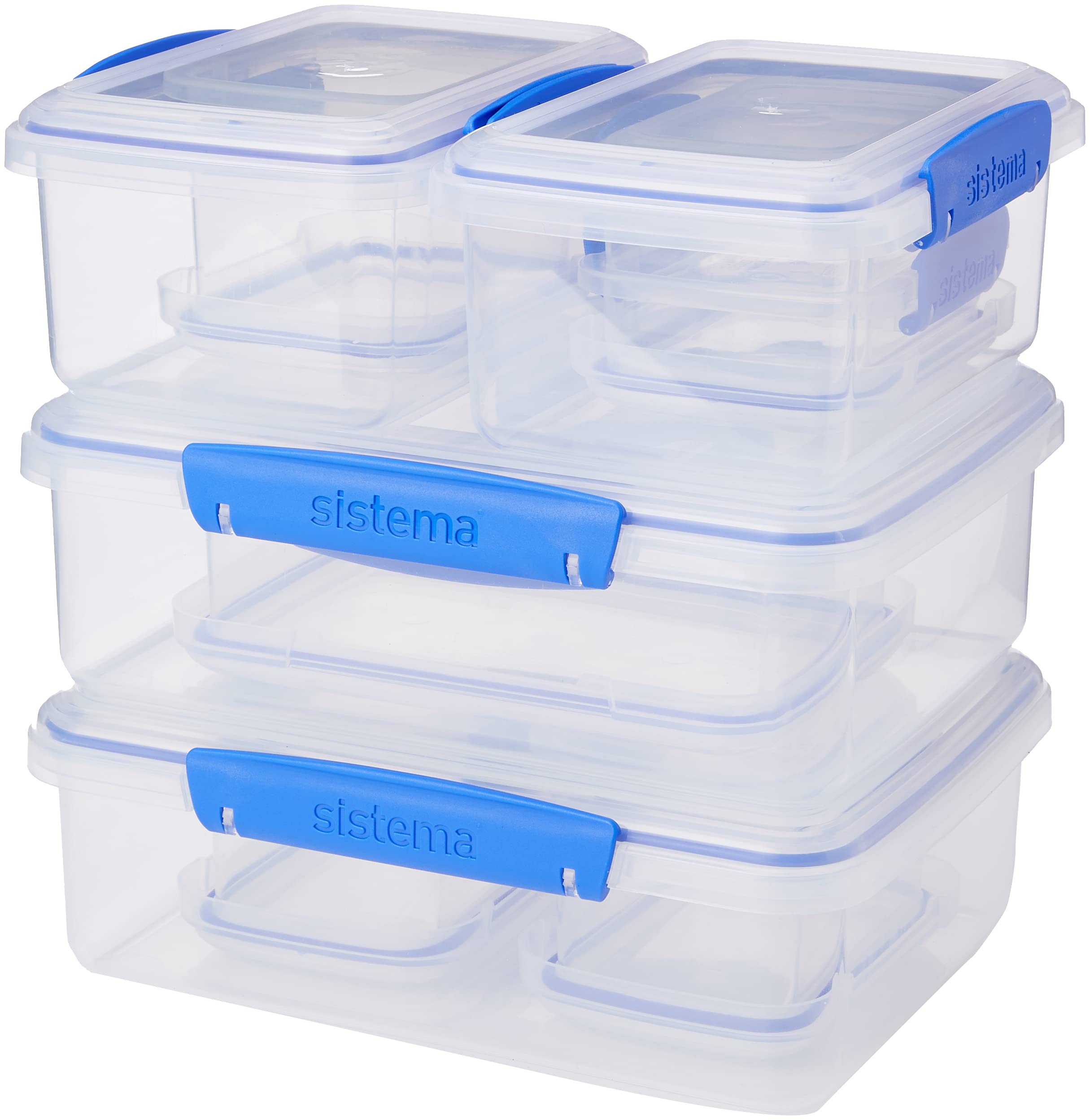 Sistema Klip It Rectangular Collection Food Storage Containers, Clear/Blue, 10-Piece Set