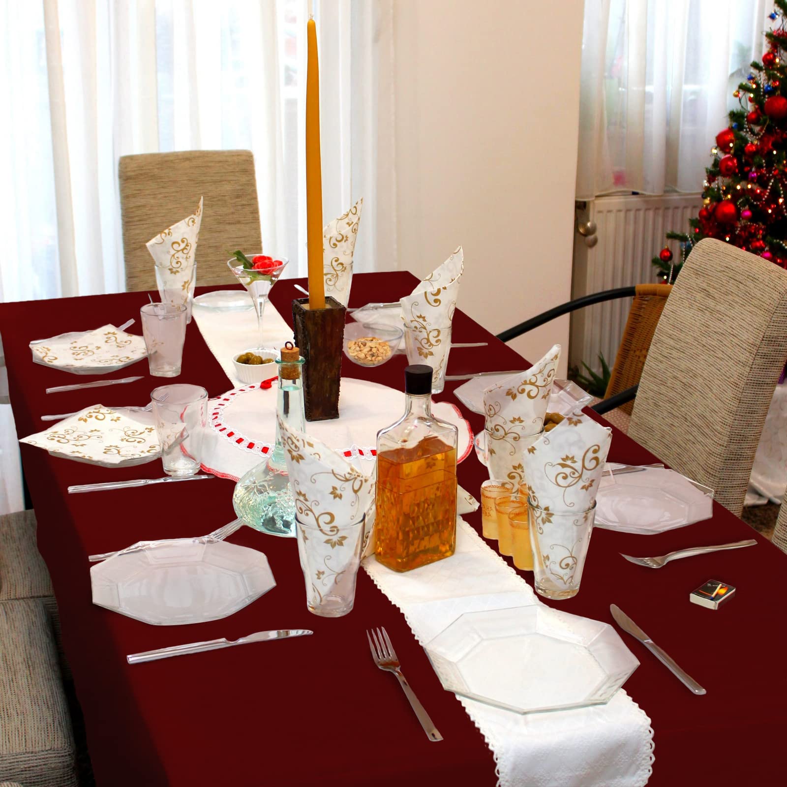 Mysky Home 2Pack Burgundy Tablecloth 60X84 Inch, Rectangle Table Cloth For 4 Feet Table- Wrinkle Resistant Washable Polyester Ta