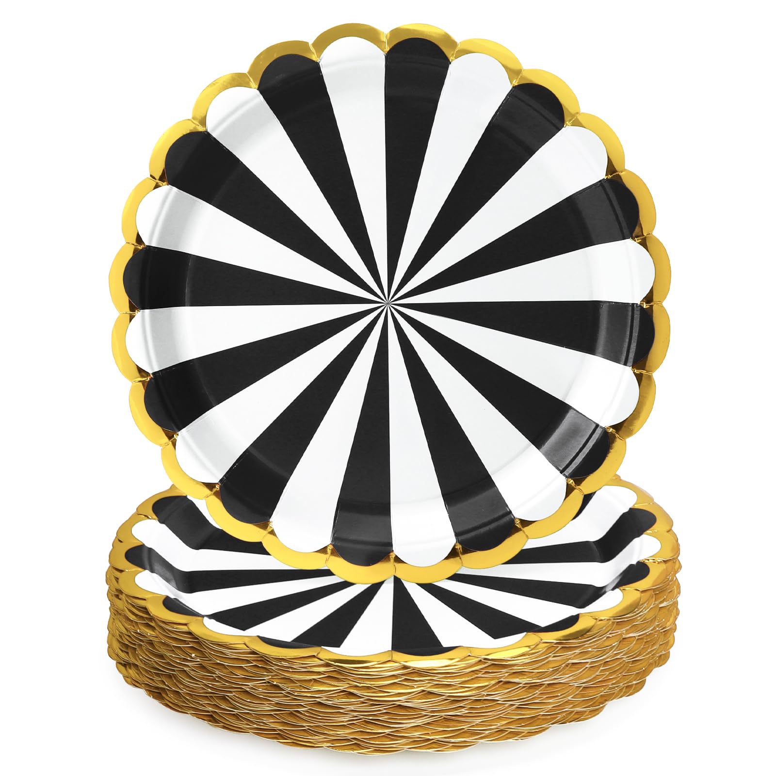 UVTQSSP 50 Pcs Party Plates, Black Disposable 9 inch Scalloped Paper Dinner Plates Sets Party Supplies for Birthday Baby Shower 