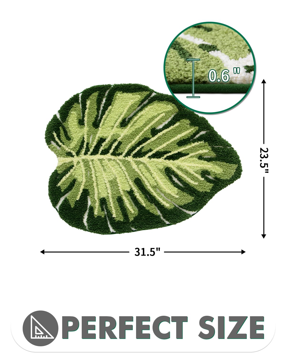 Lumi Cute Bathroom Rugs With Green Leaf Plant, Soft, Fluffy, Plush, Absorbent, Quick Dry, Non Slip, Machine Washable For Shower