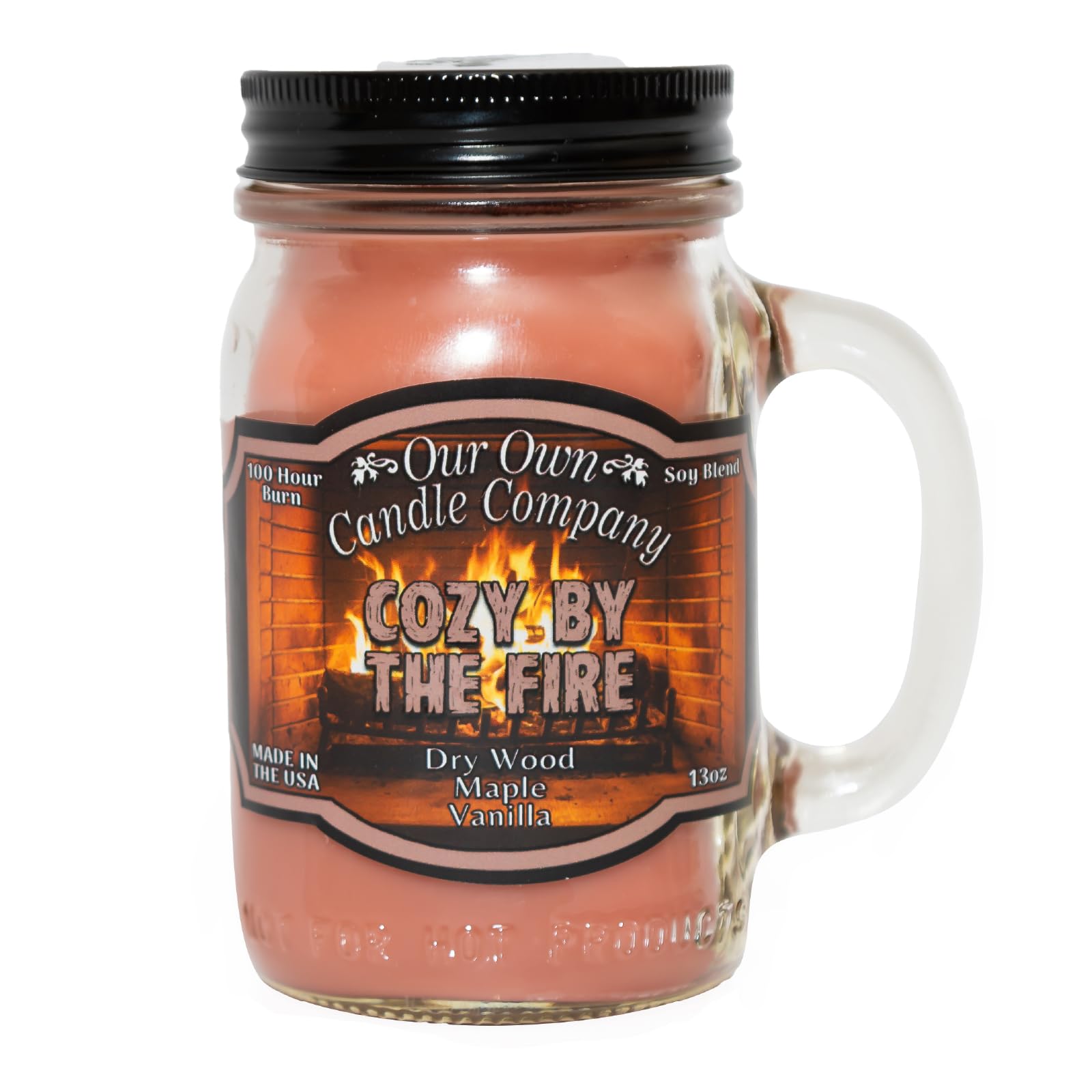 Our Own Candle Company, Cozy by The Fire Scented Mason Jar Candle, 100 Hour Burn Time,13 Ounces