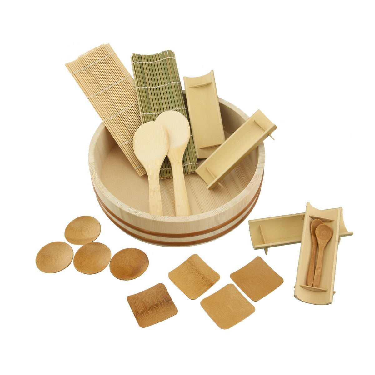 Bambooimportsmn 12'' Sushi Oke Tub (Hangiri) With 19Pc Sushi Making Accessory Pack