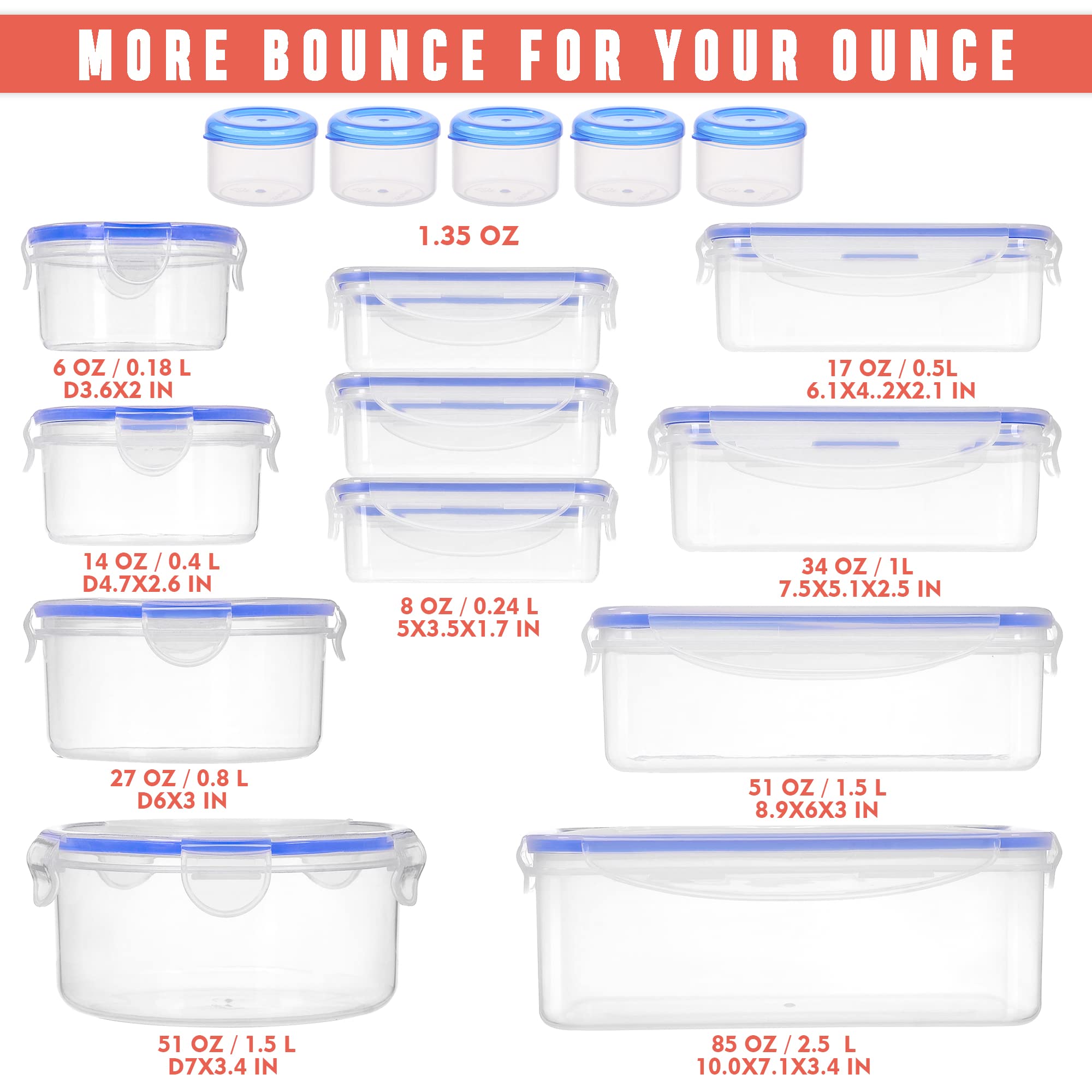 32 Pcs Large Plastic Food storage containers-85 oz to Sauces Box Stackable Kitchen storage bowls sets-BPA Free Leak proof with lids airtight-Microwave freezer safe lunch boxes