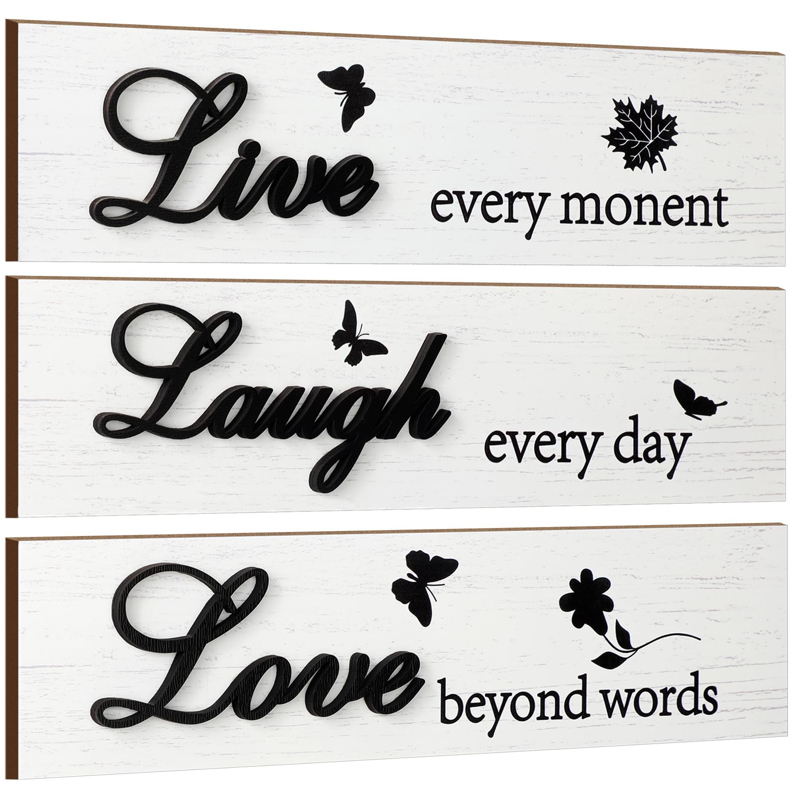 Jetec 3 Pieces Rustic Wood Sign Wall Decor Live Love Blessed Family and Love Quote Sign Farmhouse Wall Mount Decoration for Home
