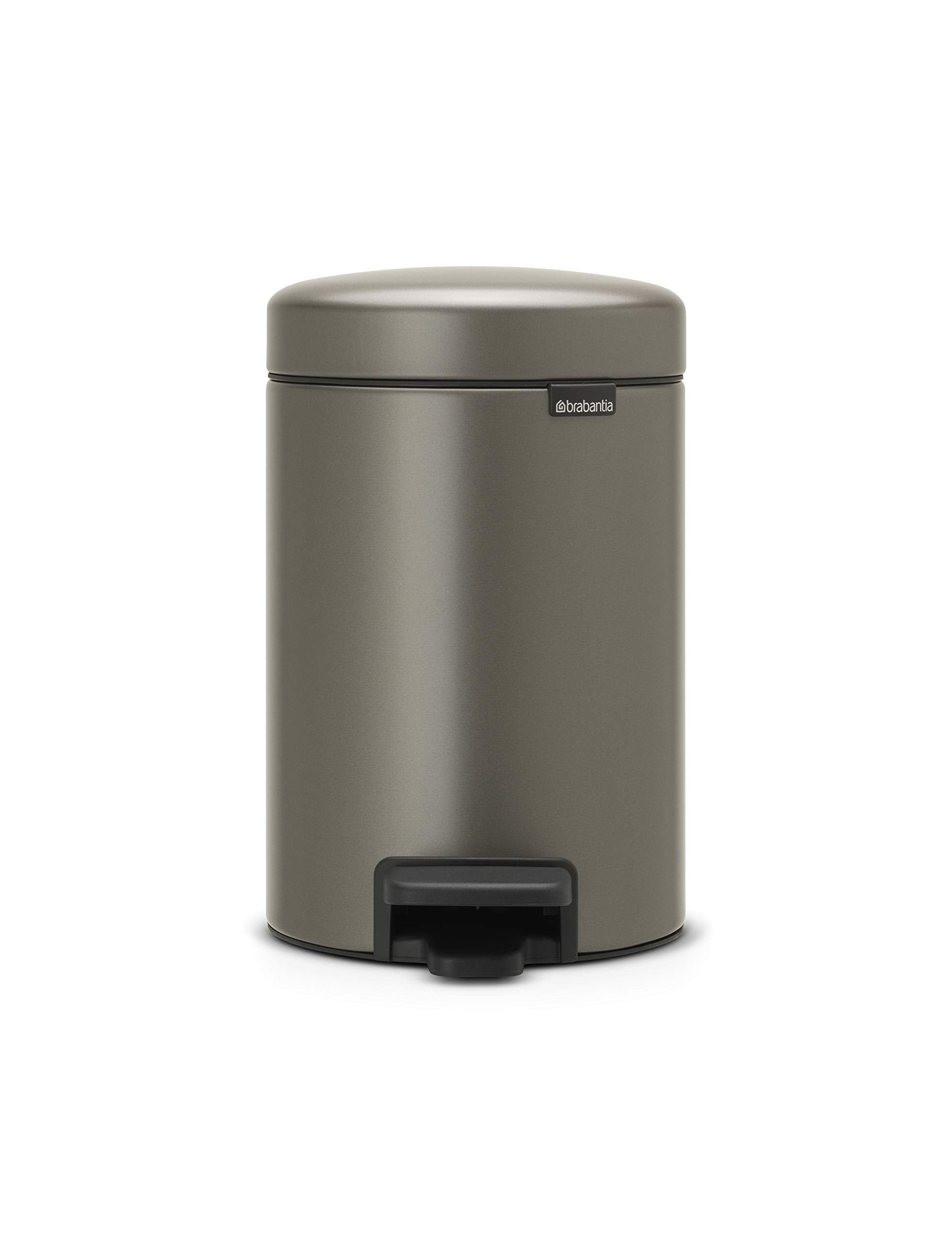 Brabantia New Icon Step Trash Can (0.8 Gal/Platinum) Soft Closing Bathroom Bedroom Garbage/Recycling Can with Removable Bucket