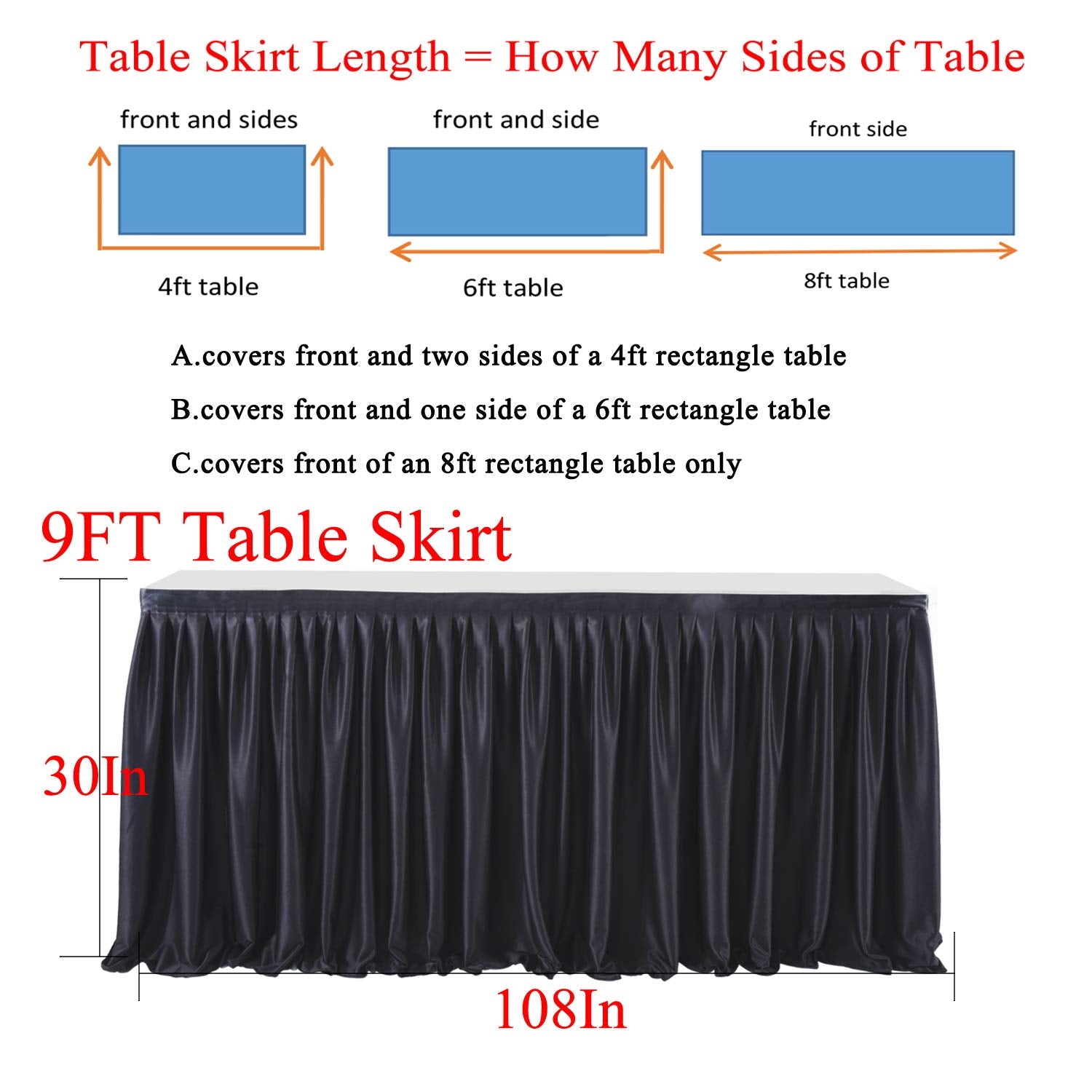 PARTISKY Black Polyester Table Skirt for Rectangle Tables 8ft  Wrinkle Resistant Pleated Ruffle Table Cloth for Banquet Wedding Trade Baby Shower Display Gift Dining Table