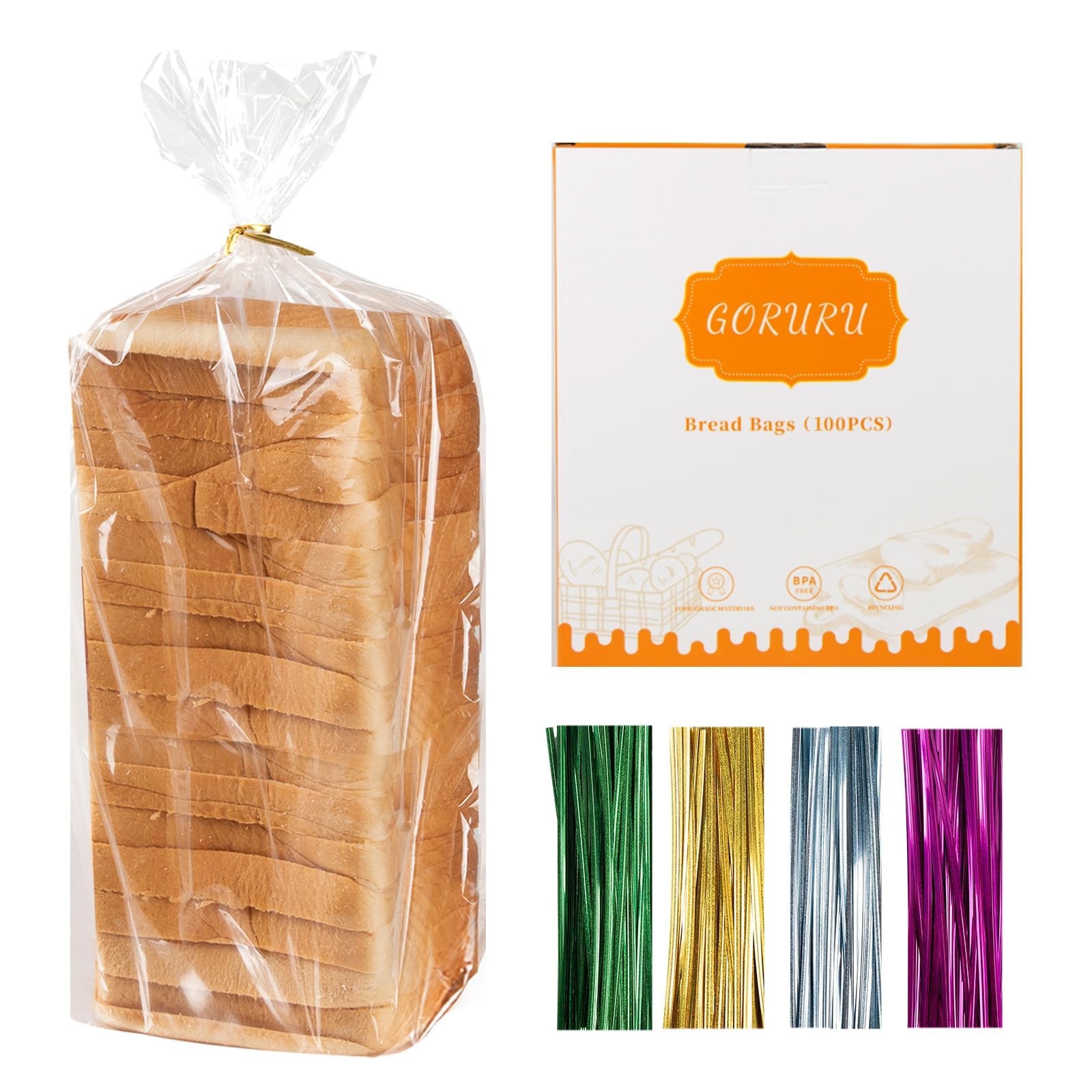 Goruru Reusable Bread Bags for Homemade Bread - Durable Plastic bags for Loaf, Bagels & More - Adjustable Sourdough bread Bags f