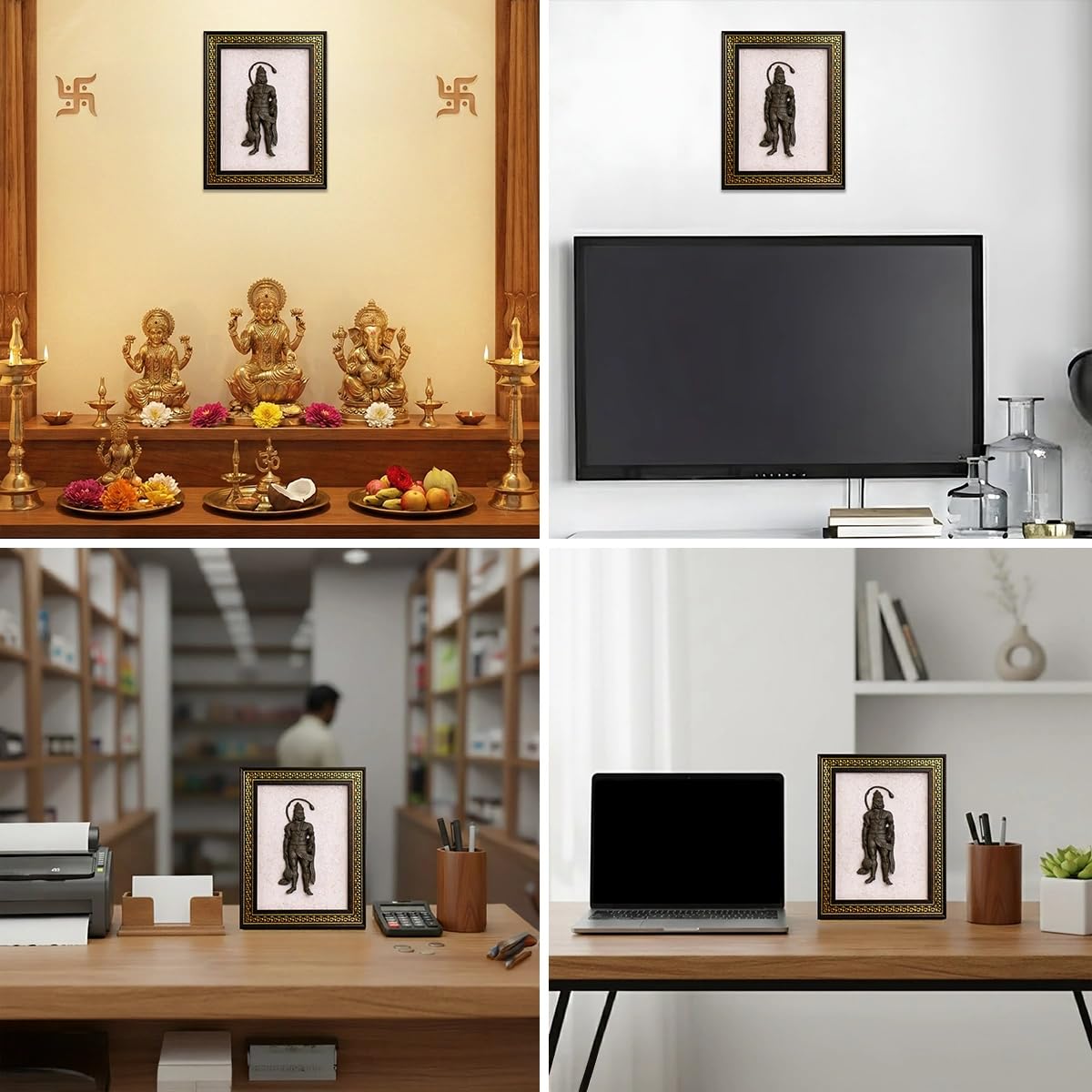 Astrotalk Pyrite Hanuman Ji on Selenite Plate | Pyrite Attracts Money & Hanuman ji Photo Frame Provides Protection | Decor Items for Home & Office | Gift for Man & Woman | 19x24x1 cm | 1 Piece