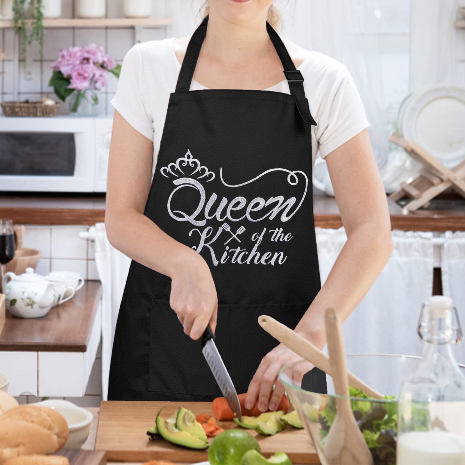 Funny Aprons For Women With Pockets, Kitchen Cooking Grilling Bbq Cute Chef Apron, Mothers Day Birthday Gifts For Women (Black/F