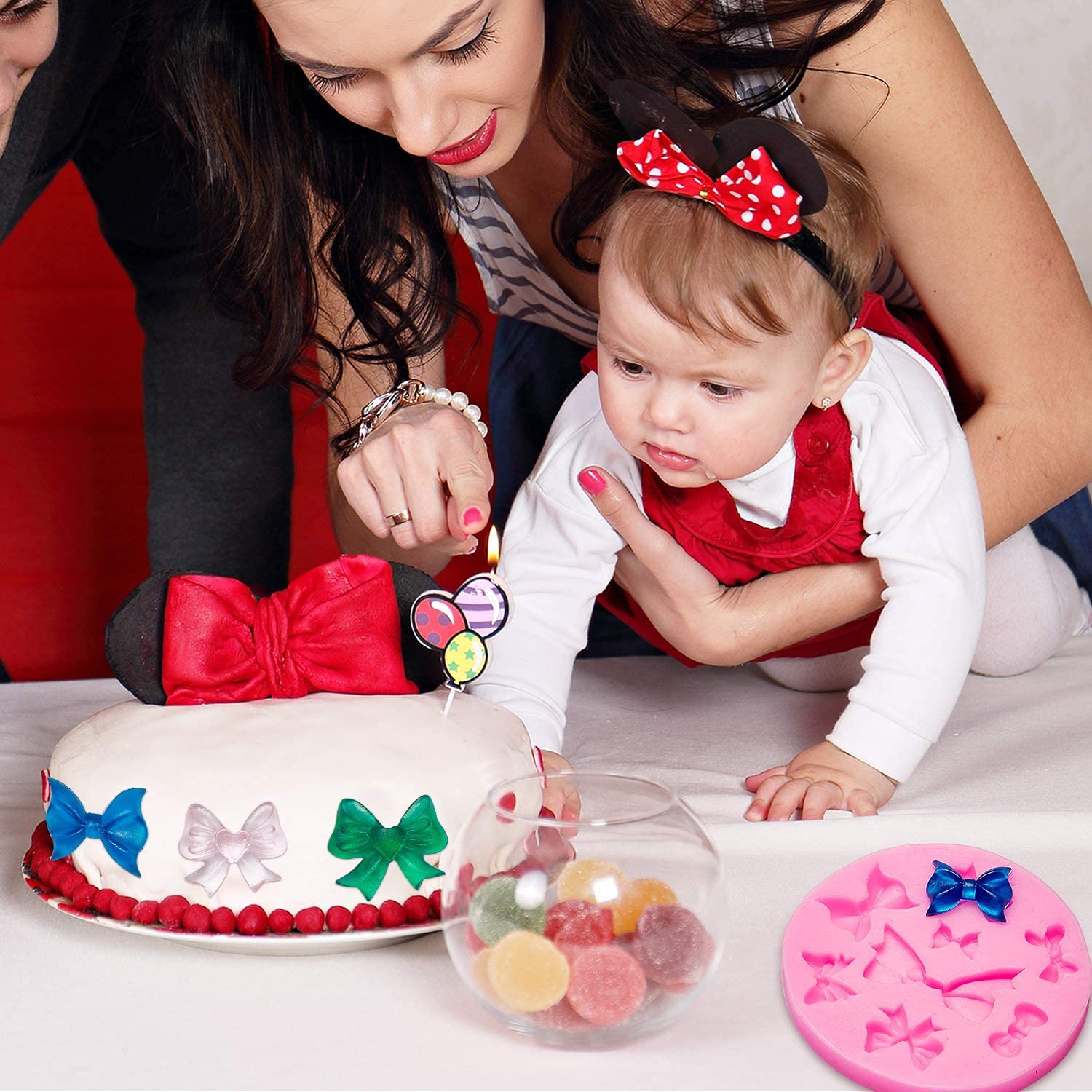 4 Pcs Bow Theme Silicone Mold For Diy Bowknot Fondant Candy Making Chocolate Molds Lollipop Desserts Ice Cube Gum Clay Soap Bisc