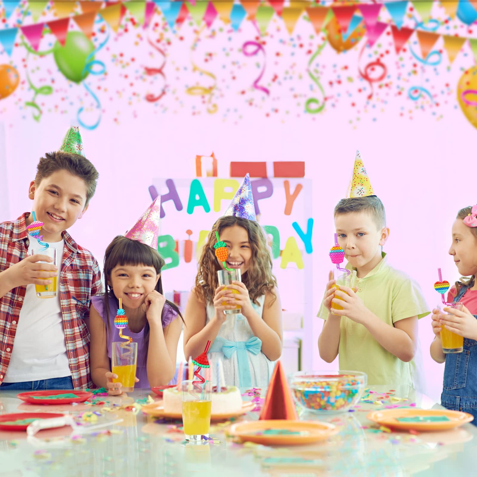 24 Pop Birthday Party Favors It Plastic Drinking Straws 8 Pop Fidget Designs Great For Pop Party Supplies With 2 Cleaning Brush