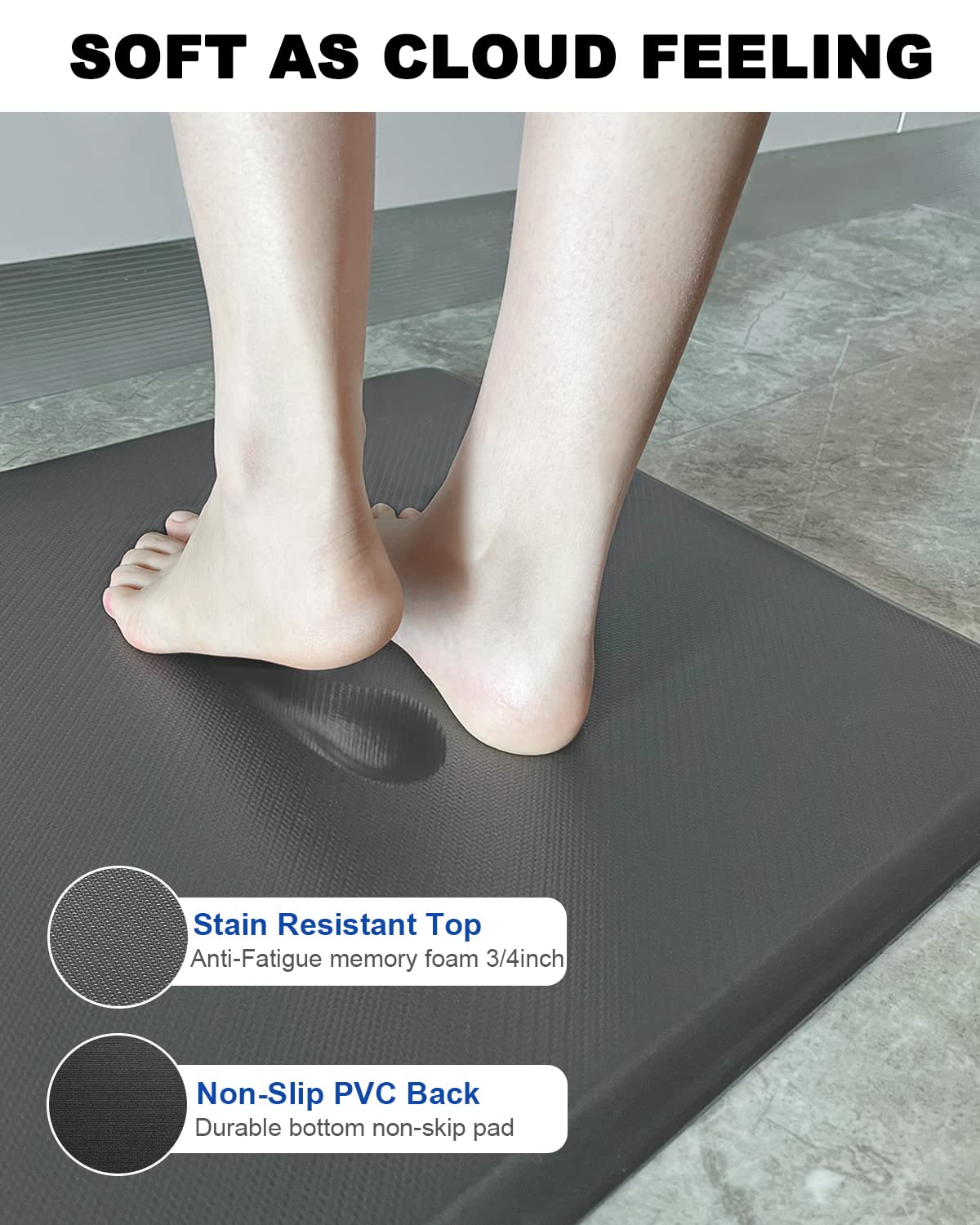 Artnice Kitchen Floor Mats Cushioned Anti Fatigue Mat, Waterproof Non-Slip Standing Desk Mat, 0.75'' Heavy Duty Comfort Kitchen