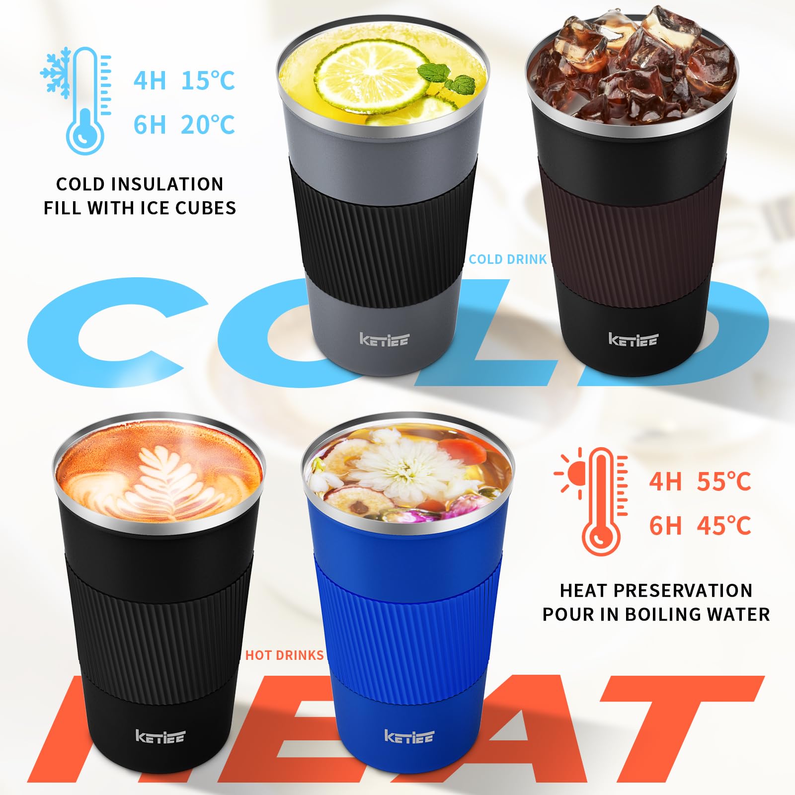 Ketiee Travel Coffee Mug 12Oz: Insulated Coffee Cup With Leakproof Lid, Coffee Tumbler, Reusable Coffee Cups With Seal Lid, Vacu