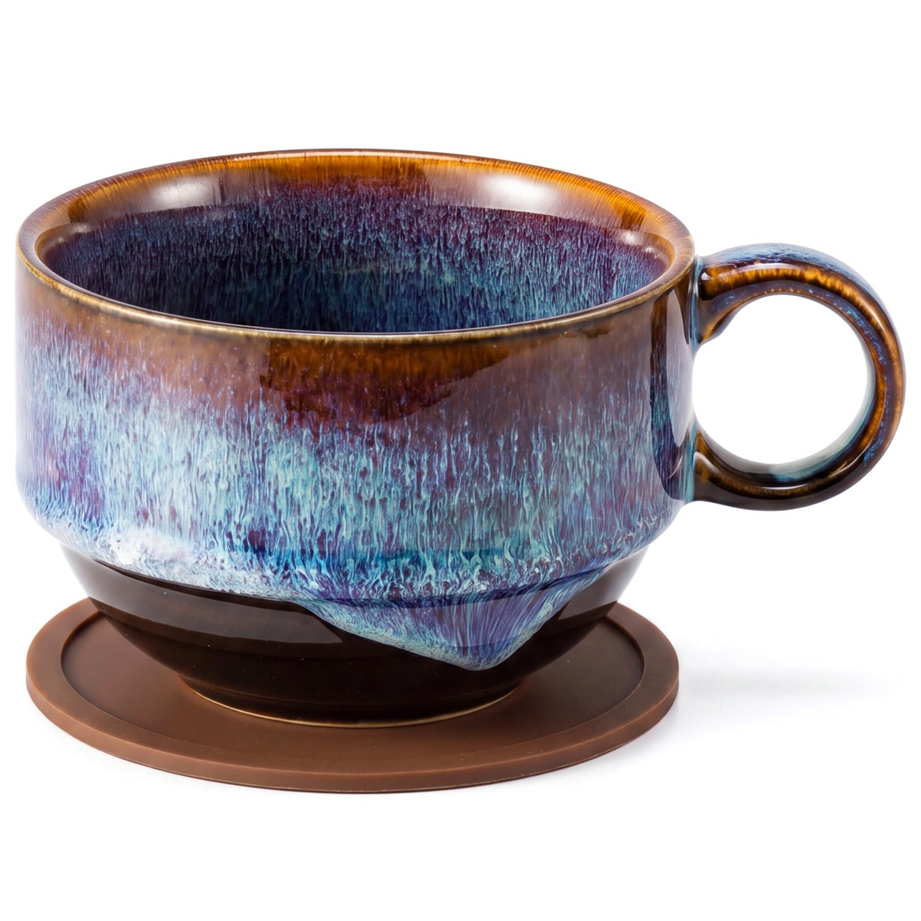 NiHome 10oz Ceramic Coffee Mug with Coaster, Ocean Blue Gradient Tea Cup