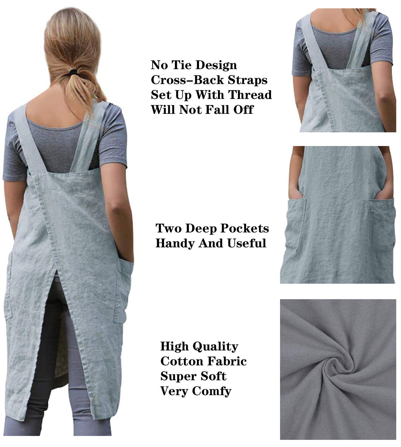 Women 'S Cross Back Pinafore Apron With Large Pockets Home Kitchen, Restaurant, Coffee House,Cooking Gardening Works