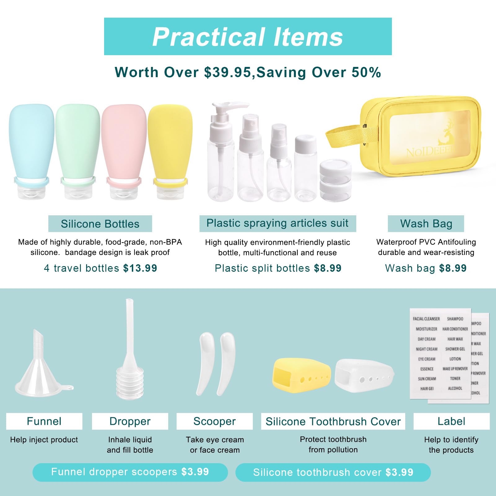 Noideeer 18 Pcs Travel Bottles Set For Toiletries, Tsa Approved Travel Size Containers With Bandage Silicone Squeezable For Sham