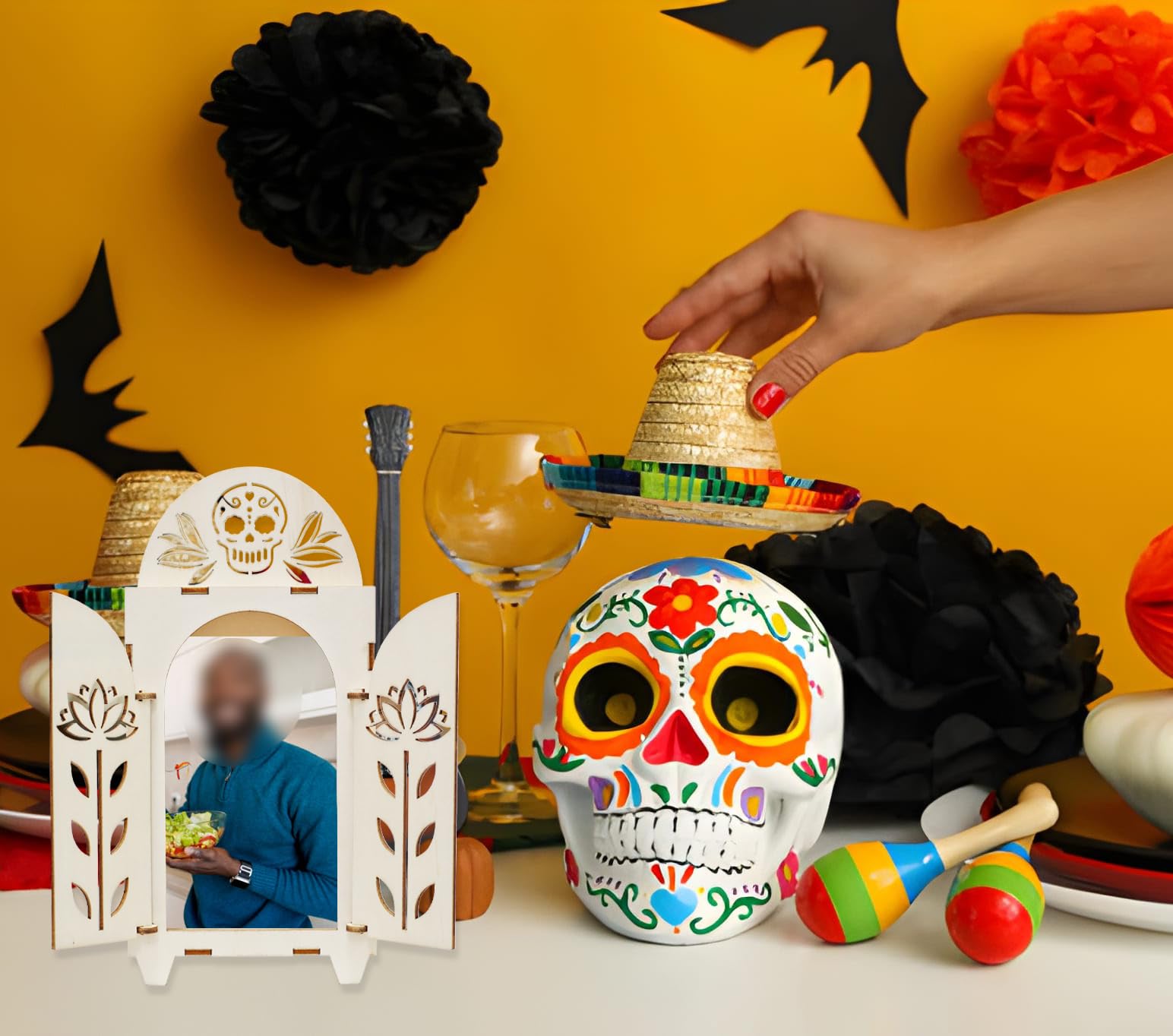 3pcs Dia De Los Muertos Altar Ofrenda Kit, Wooden Sugar Skull Day of The Dead Altar, Mini Ofrenda Shadow Box for Dia De Los Muer