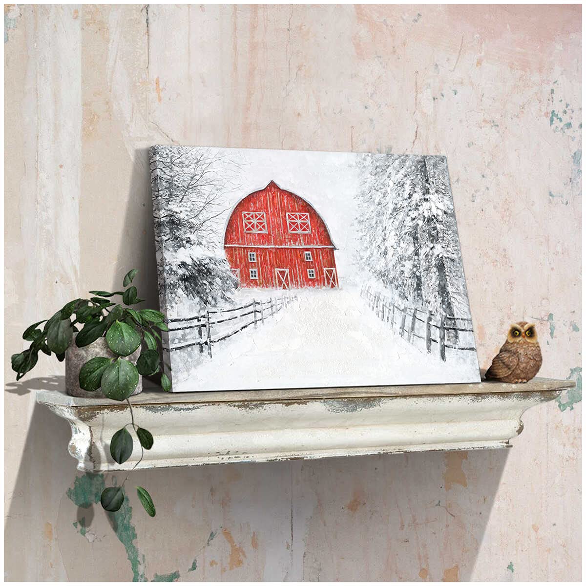 Yelash Red Barn Pictures Wall Art Decor Snowy Barn House Winter Landspace Picture Print On Canvas For Bathroom Bedroom With Fram