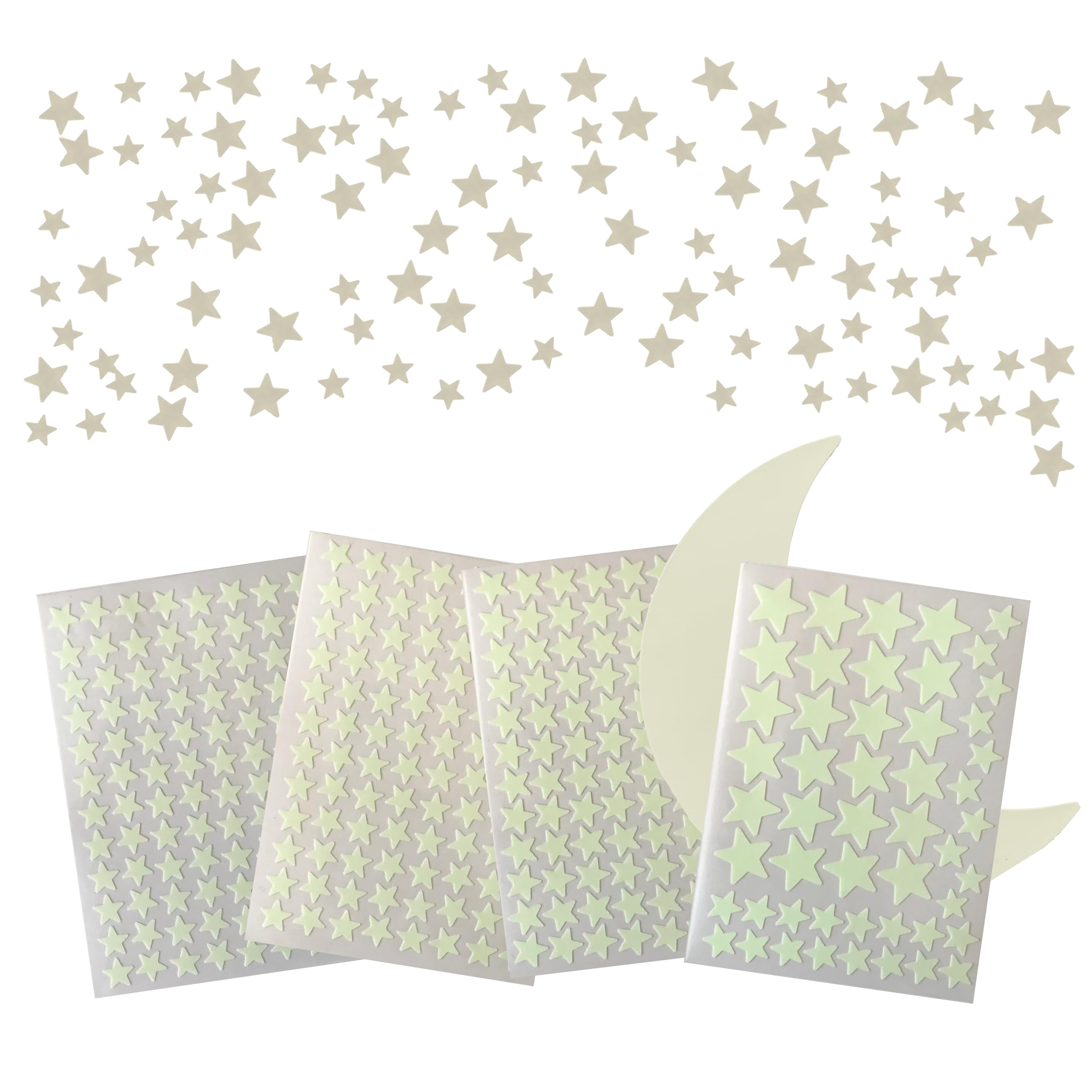 FFL DREAMS Glow in The Dark Stars and Moon, Realistic No Dots No Squares Set. Star Shaped Stickers and Moon, Luminous Adhesives 