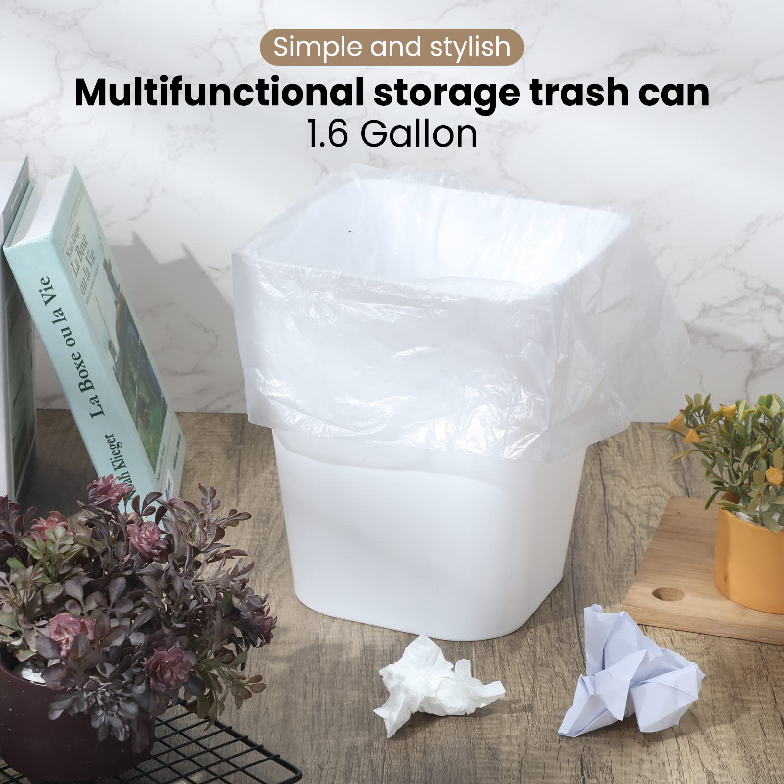 Eccliy 6 Pack Plastic Trash Can With 3 Rolls Of Trash Bags Small Wastebasket Trash Can Garbage Container Bin, Trash Bin For Bath