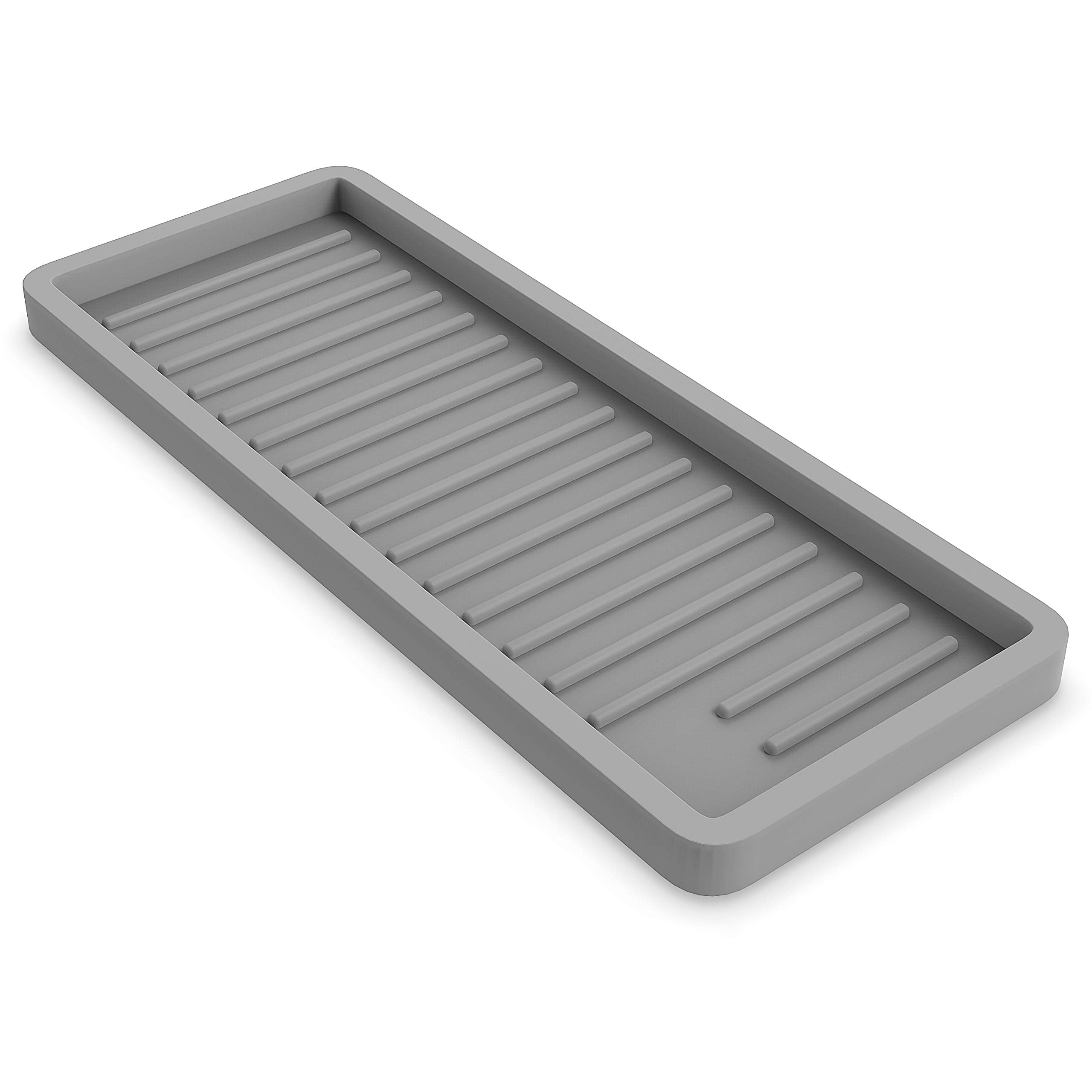 Zappoware Silicone Kitchen Sink Caddy Sponge Holder 12X4.7 Gray - Bathroom Vanity Tray Organizer, Soap Tray For Dish Scrubber, S