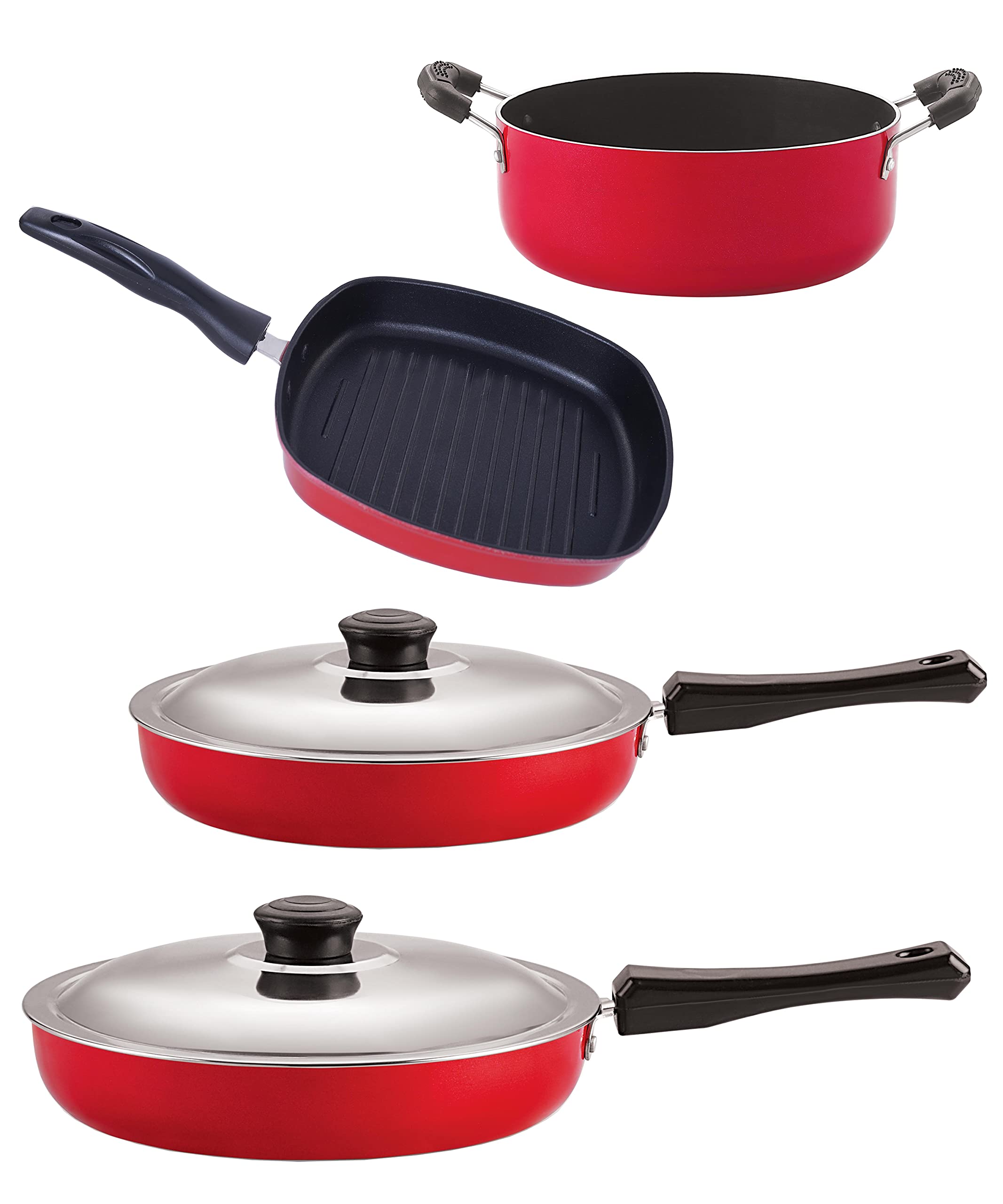 Nirlon Odor Free 3 Layer Non Stick Coating Cookware Gift Item Set Of 4 Pieces With Bakelite Handle (Fp10_Fp11_Gp22.5_Cs24)