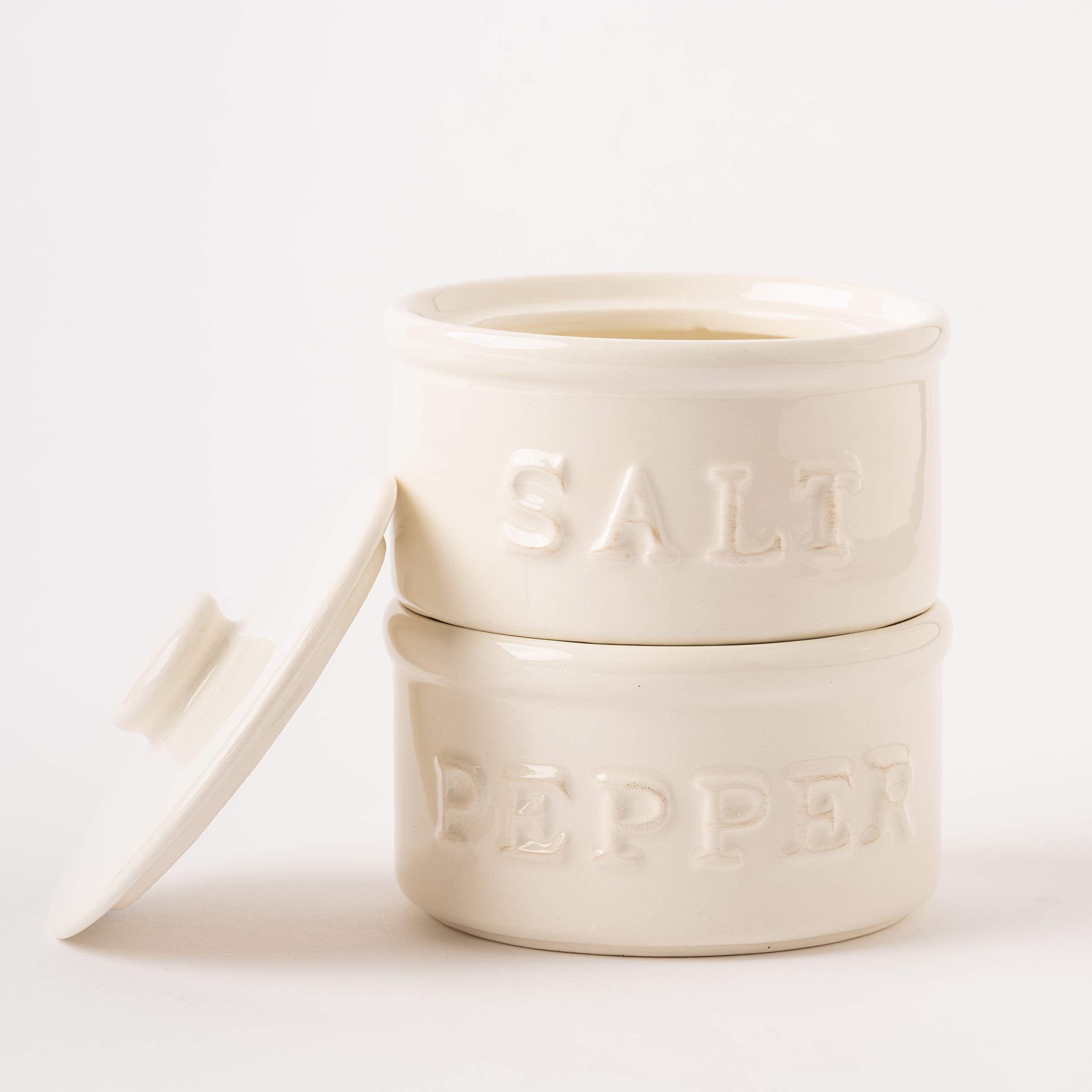 Mud Pie Salt & Pepper Cellar, Off-White, 6'' X 3.5'' Dia