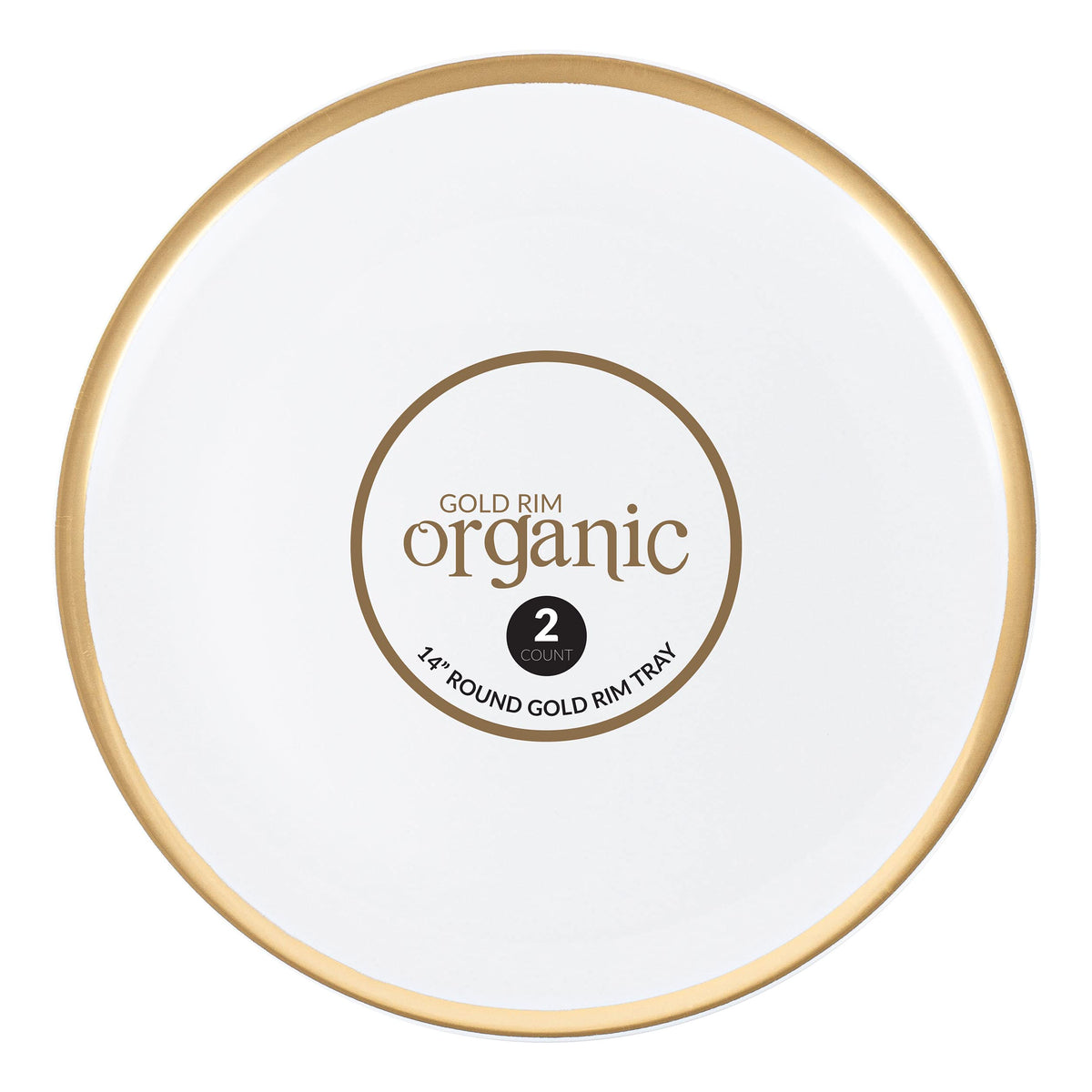 Plasticpro Plastic Serving Trays - Round Serving Platters With Gold Rim 14X14 Disposable Party Dishpack Of 2