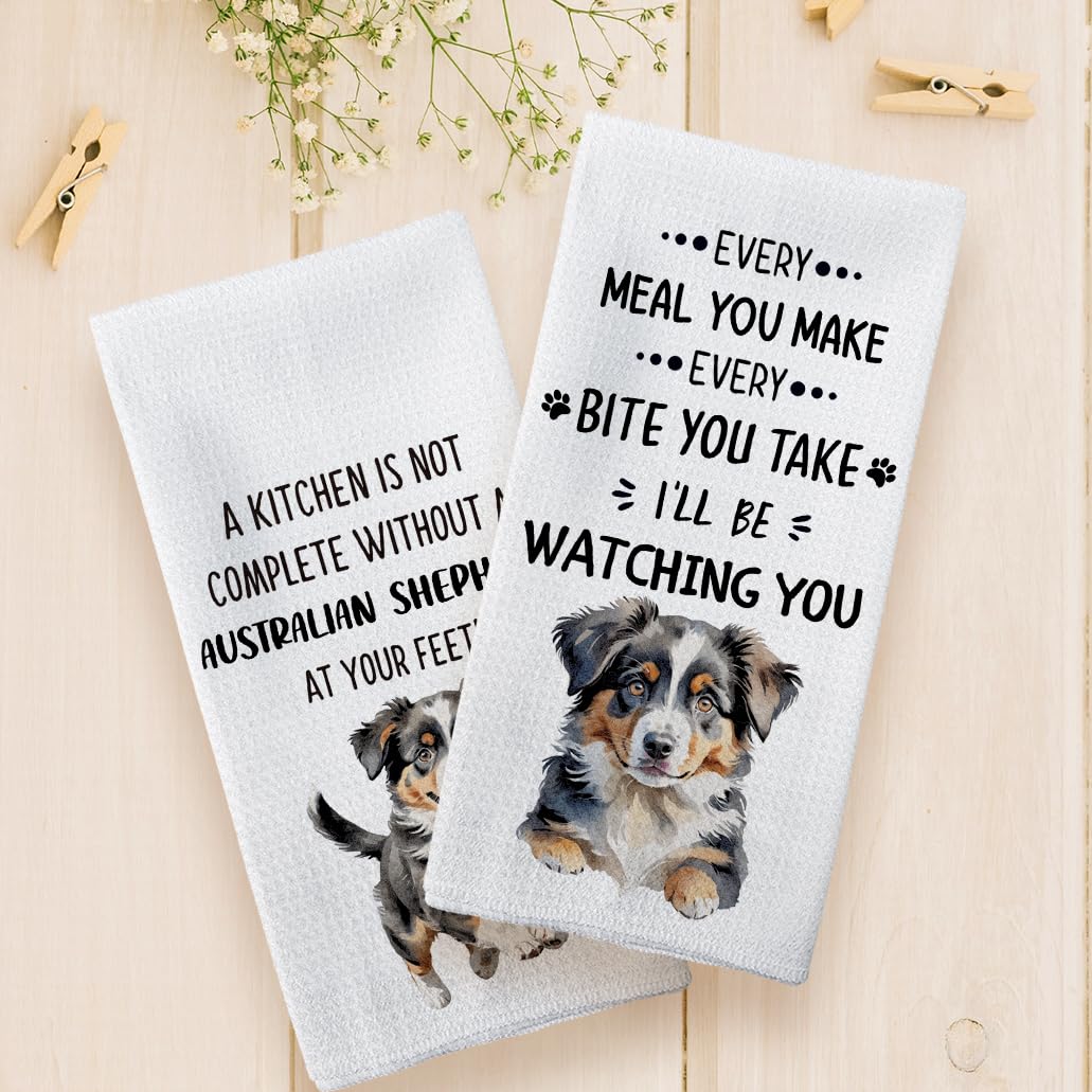 Tzhim Australian Shepherd Kitchen Towels Set Of 2, Australian Shepherd Gifts, Australian Shepherd Decor Hand Towels, Australian