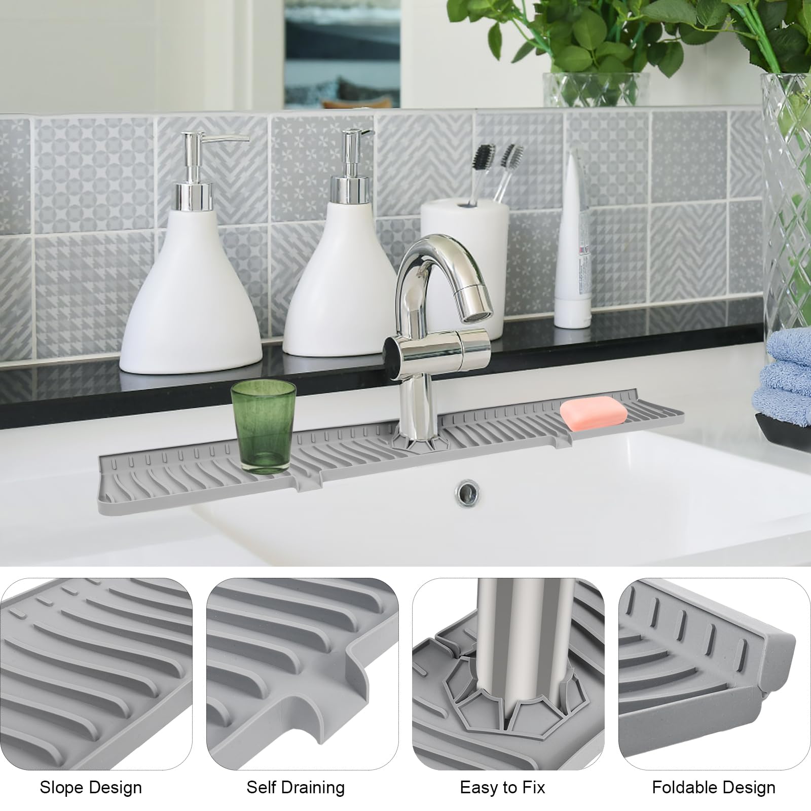 30 Inch Kitchen Sink Splash Guard, Faucet Splash Guard, Kitchen Faucet Mat, Longer Silicone Sink Mat For Kitchen Counter, Bathro