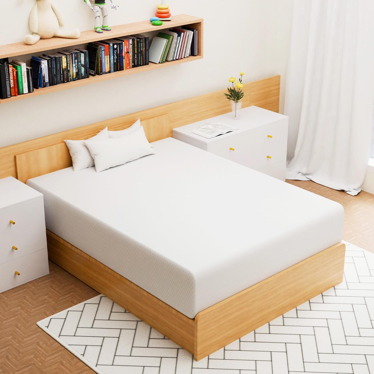 Nchanmar 14 Inch Queen Gel Memory Foam Mattress Pressure Relieving, Cooling Gel Foam, Certipur-Us Certified, Bed-In-A-Box, White