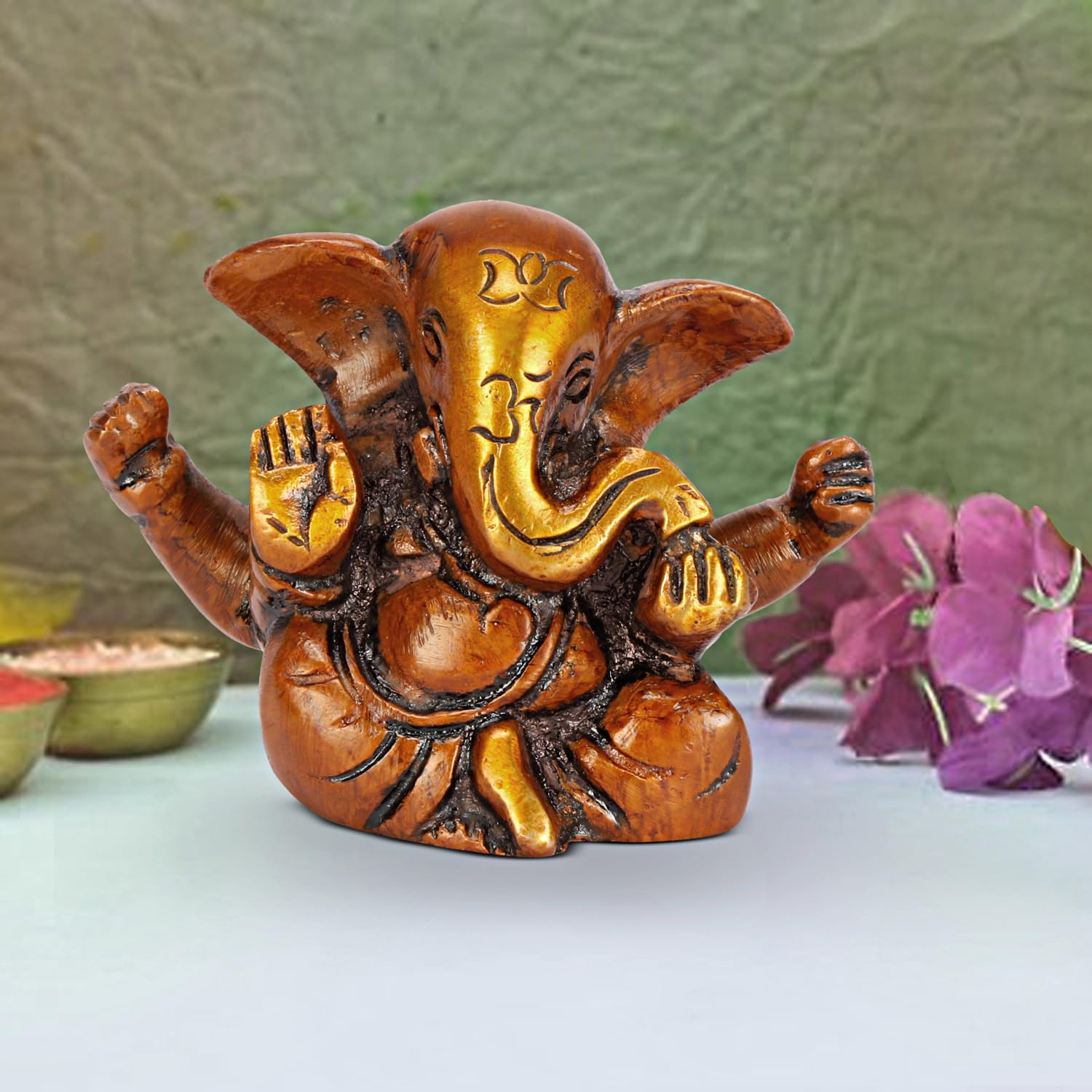 Platinum Brass- Pure Certified Brass Lord Appu Ganesha 5Cm Idol For Home | Ganesh Murti | Unique Handmade Design For Desk, Car,