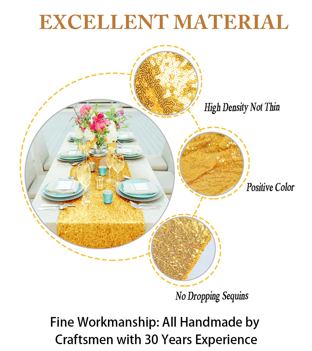 ShinyBeauty 12x72-Inch Rectangle-Gold-Sequin Table Runner- for Wedding/Party/Decor (12x72-Inch)