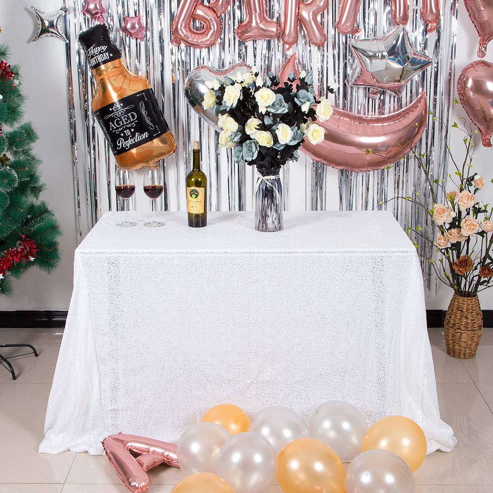 Jyflzq White Sequin Tablecloth 50 X 80 Rectangular Sparkly Drape Table Cloths Table Cover Overlay For Wedding Birthday Party Bab
