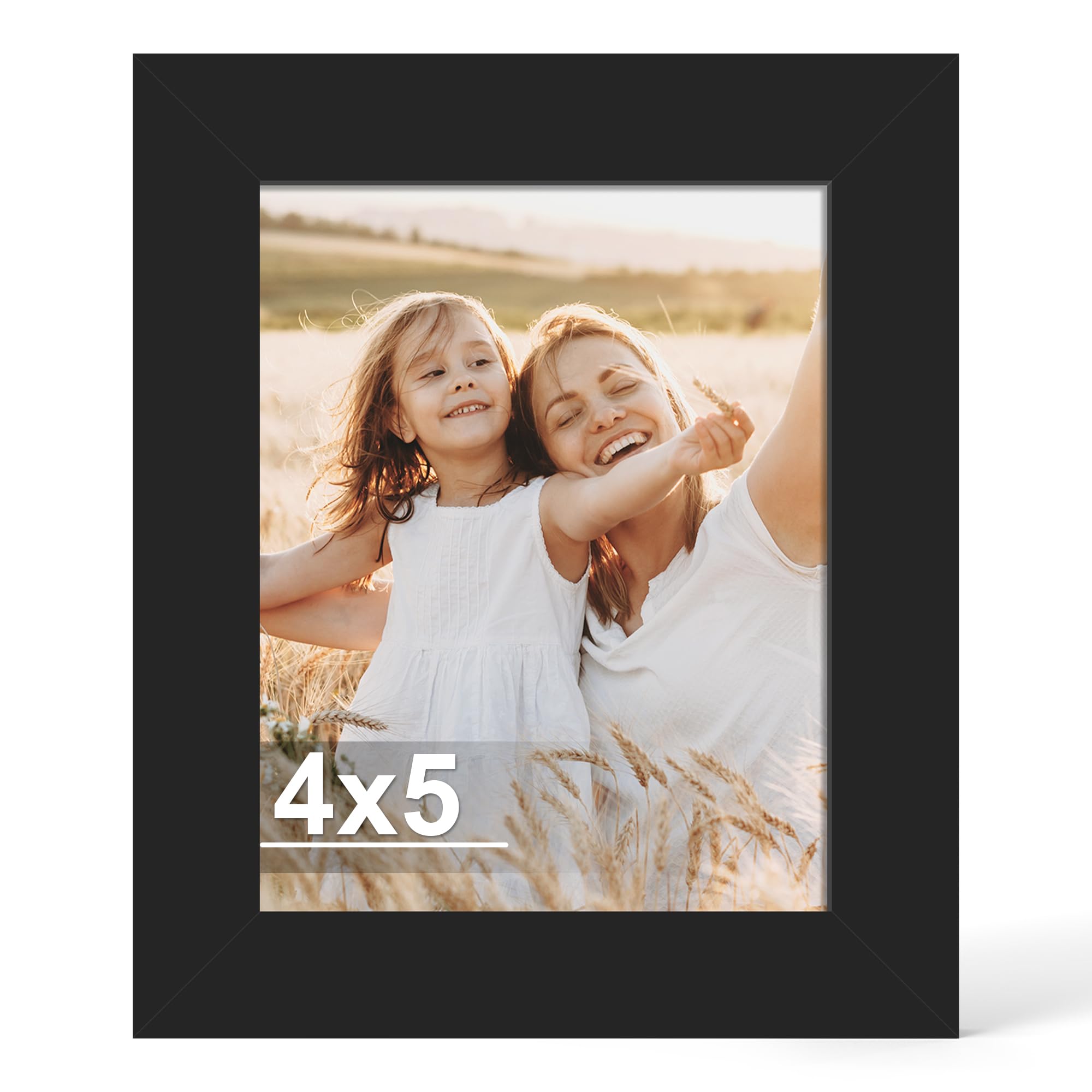 Hongkee 4x5 Picture Frame, Made of Real Glass and Wooden Frame, Horizontal and Vertical Display for Wall or Tabletop (Black, 1 P