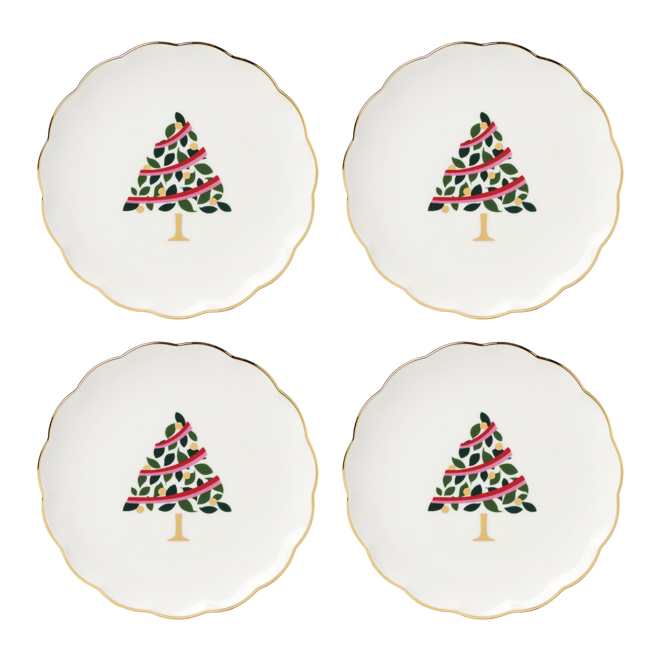 kate spade new york Evergreen Scallop Tidbit Plates, Service For 4, Christmas Dishes, Dinnerware Set, Holiday
